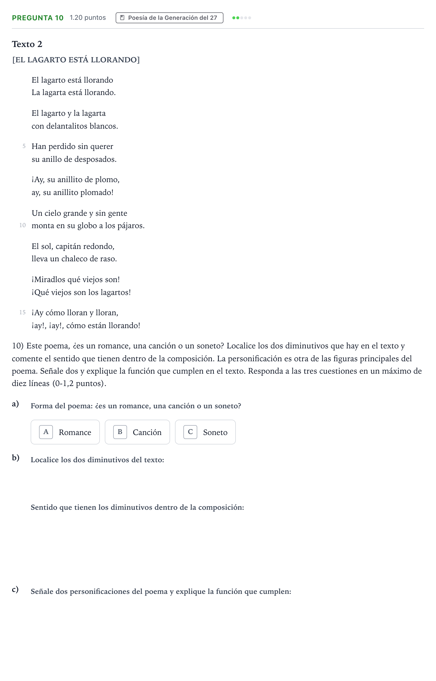 Enunciado: Pregunta 10 · Lengua Castellana y Literatura II PAU Valencia Extraordinaria 2022