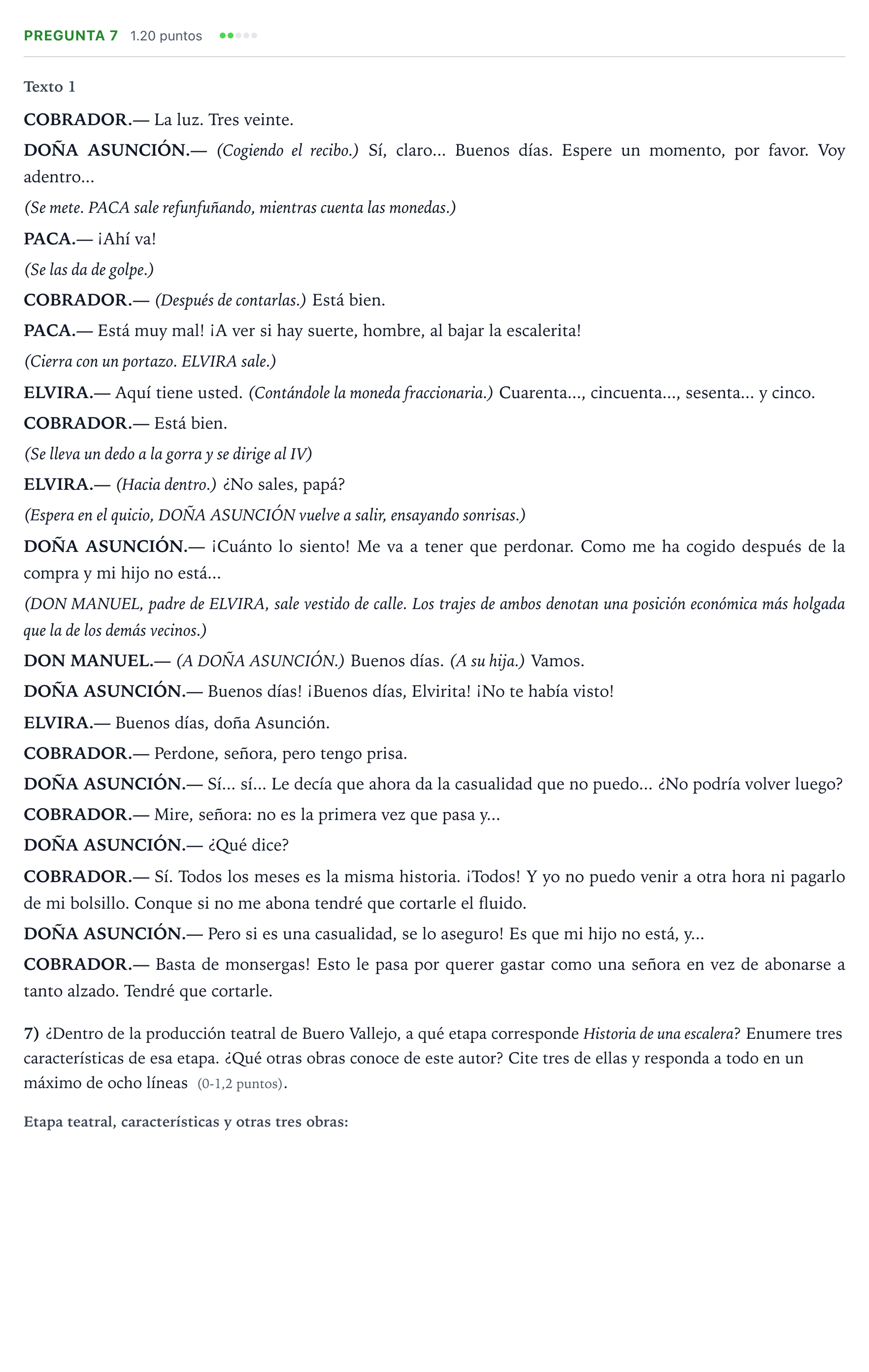 Enunciado: Pregunta 7 · Lengua Castellana y Literatura II PAU Valencia Extraordinaria 2022