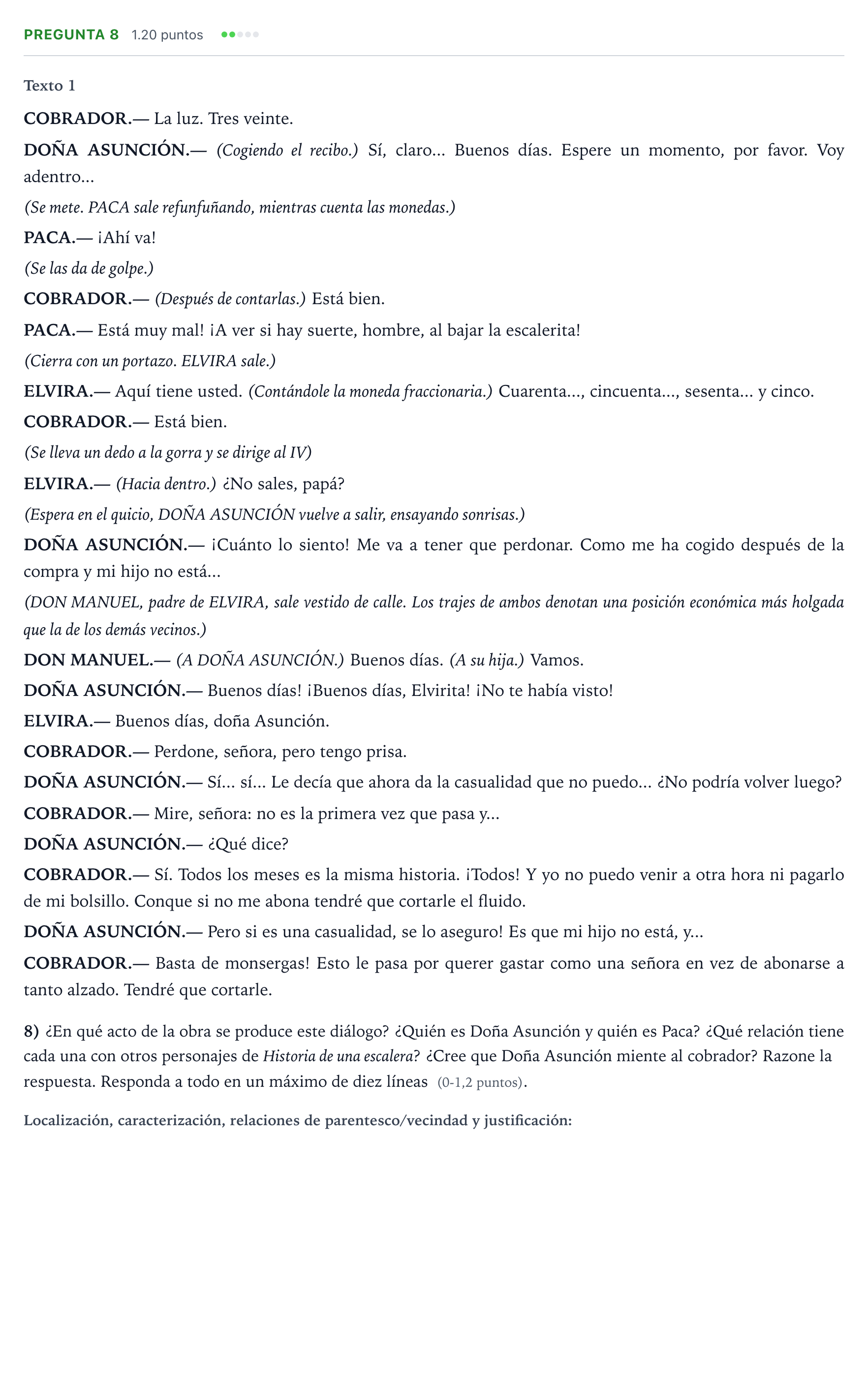 Enunciado: Pregunta 8 · Lengua Castellana y Literatura II PAU Valencia Extraordinaria 2022