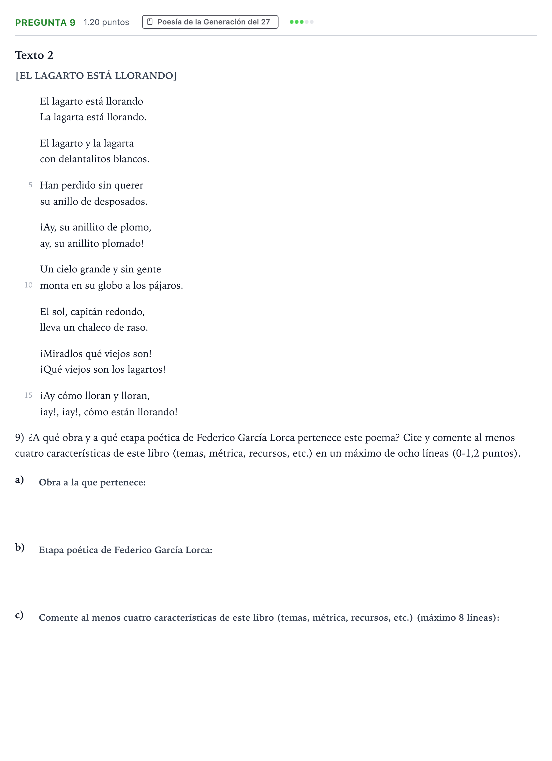 Enunciado: Pregunta 9 · Lengua Castellana y Literatura II PAU Valencia Extraordinaria 2022