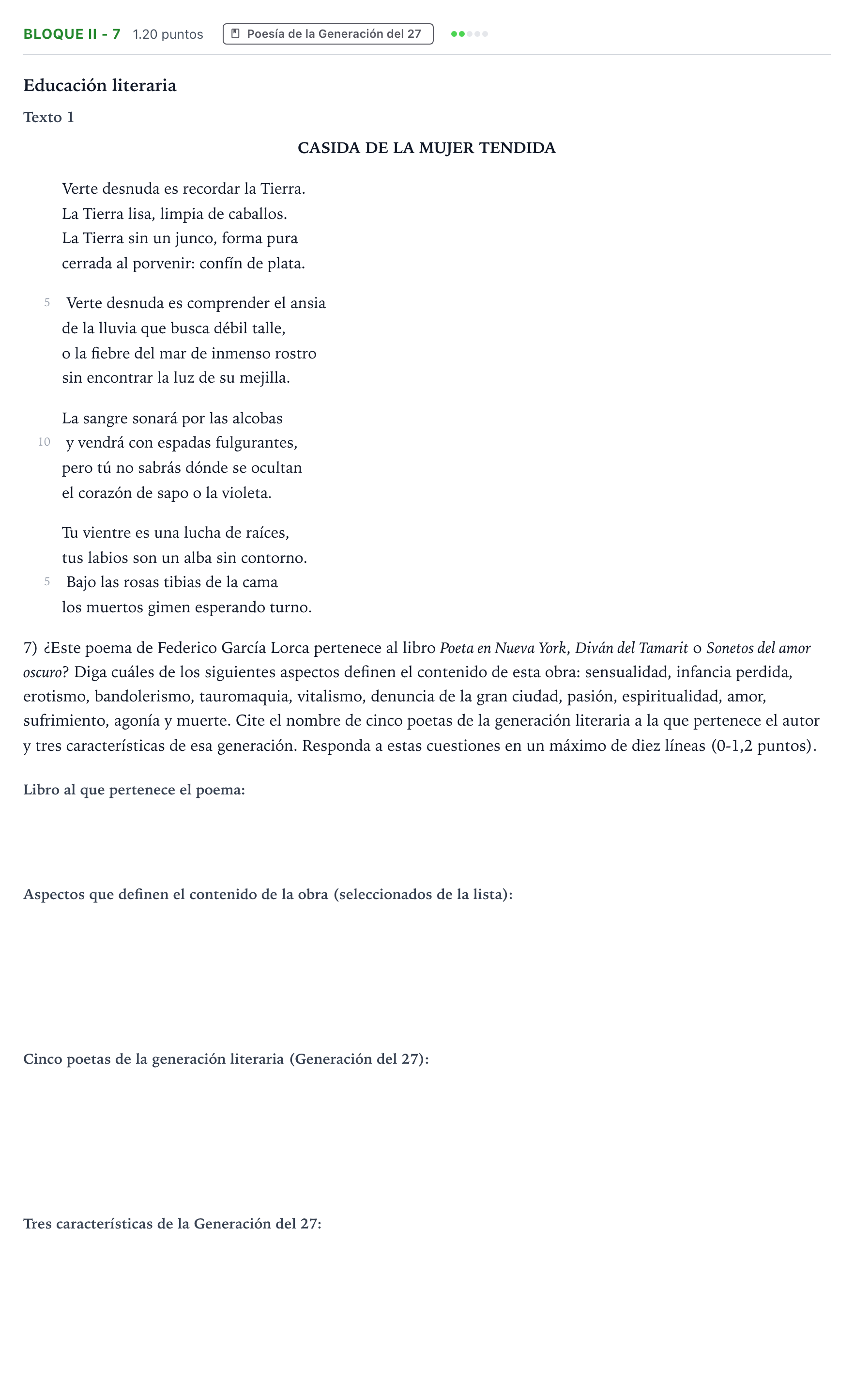 Enunciado: Bloque II - 7 · Lengua Castellana y Literatura II PAU Valencia Ordinaria 2022