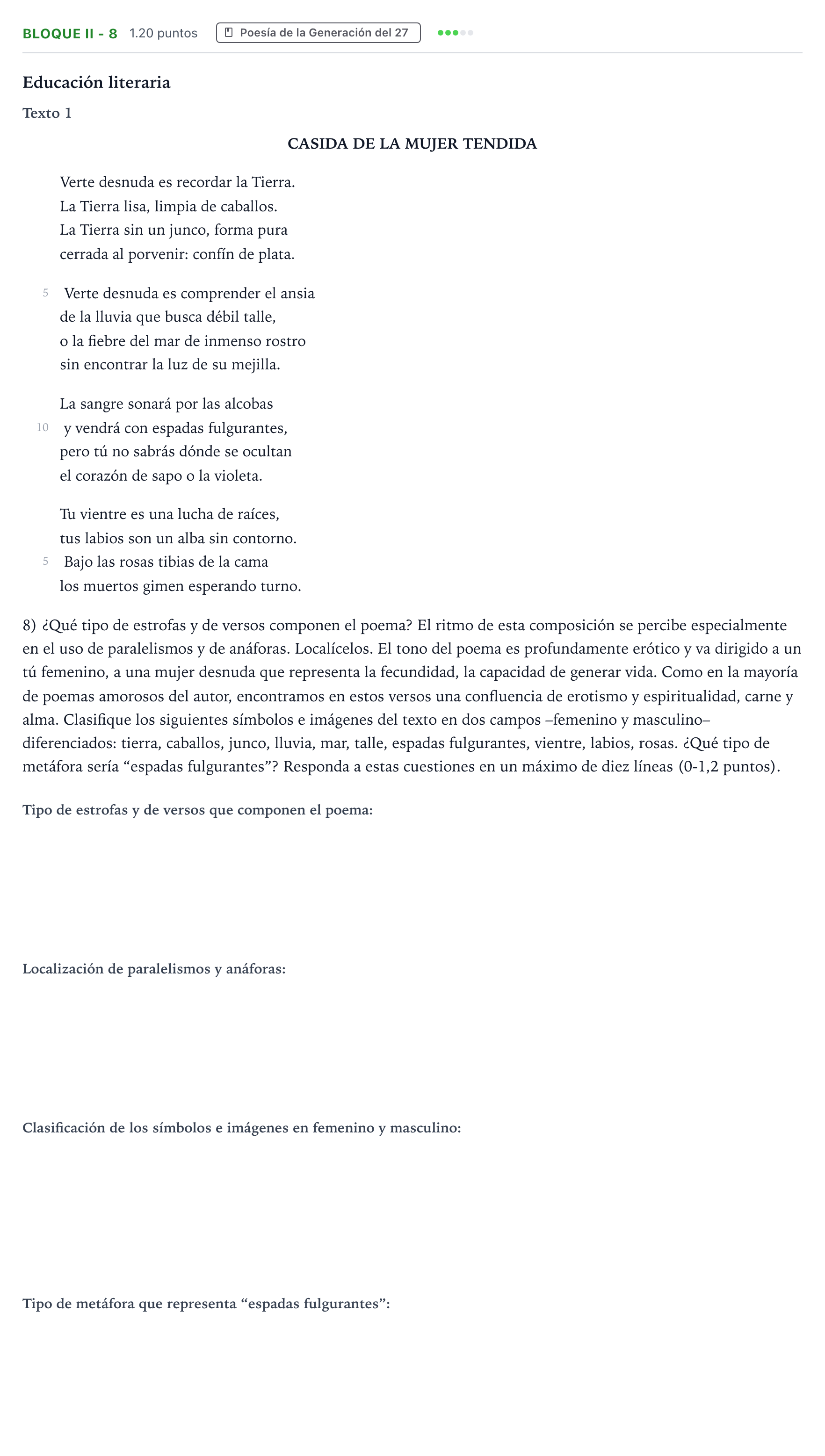 Enunciado: Bloque II - 8 · Lengua Castellana y Literatura II PAU Valencia Ordinaria 2022
