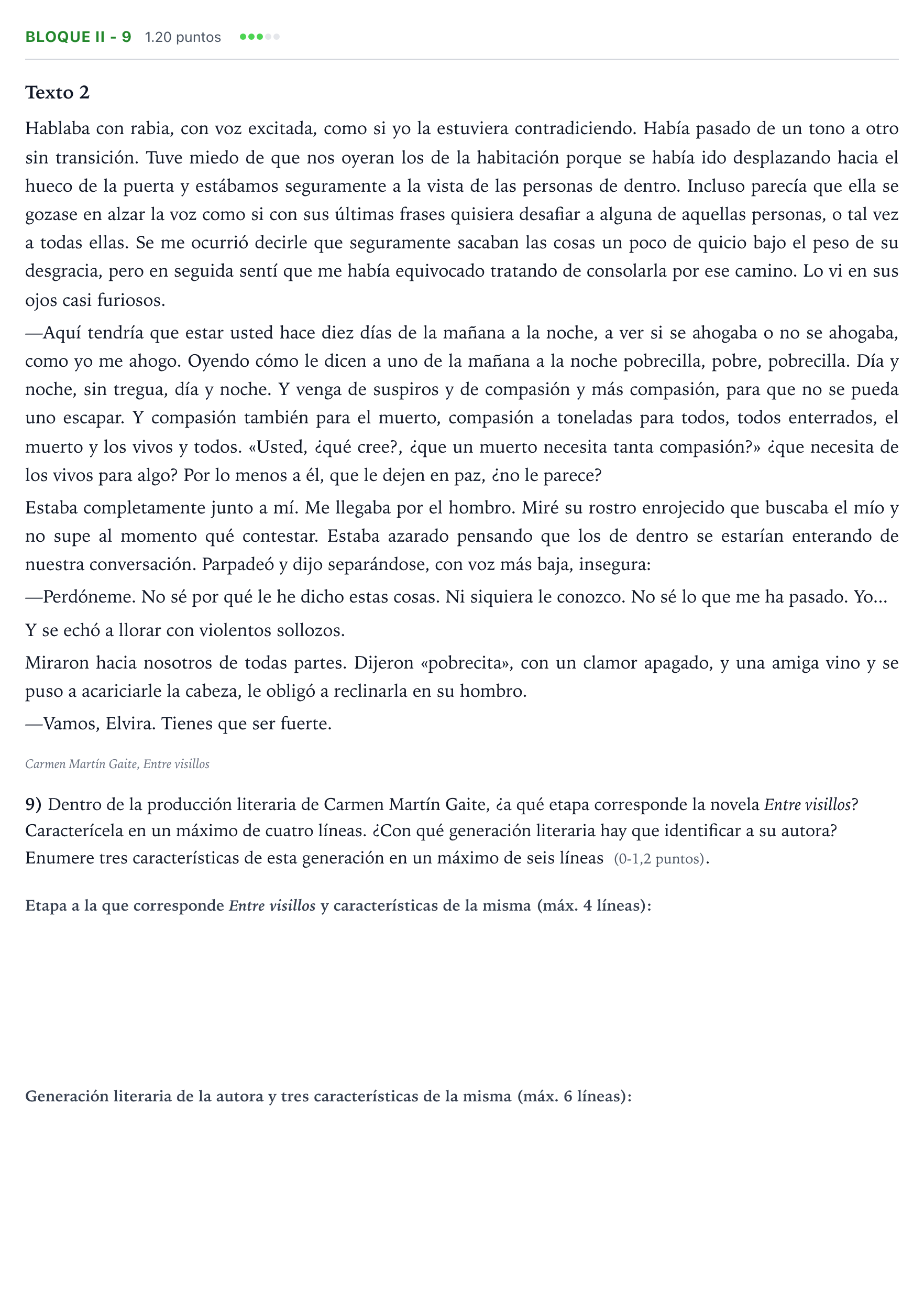 Enunciado: Bloque II - 9 · Lengua Castellana y Literatura II PAU Valencia Ordinaria 2022