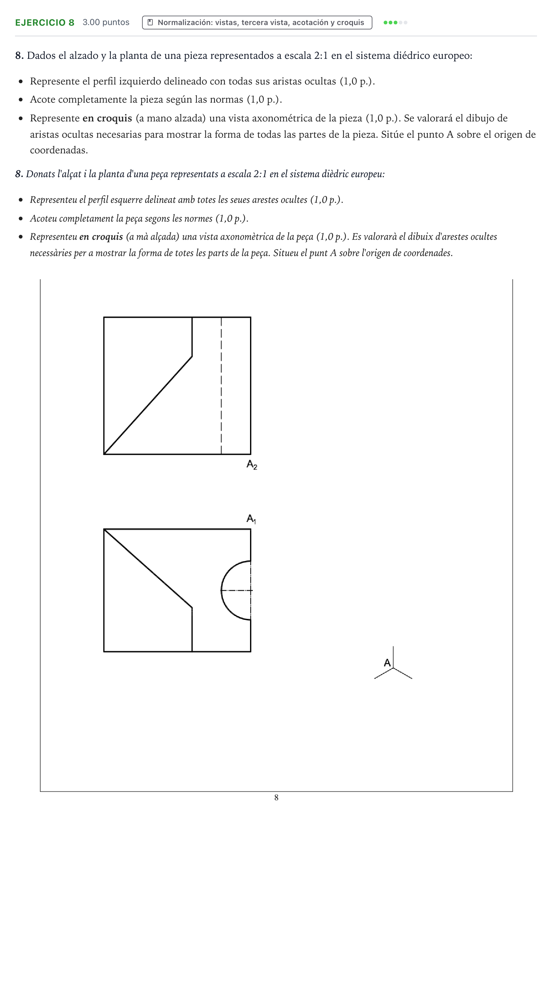 Enunciado: Problema 8 · Dibujo técnico II PAU Valencia Ordinaria 2022