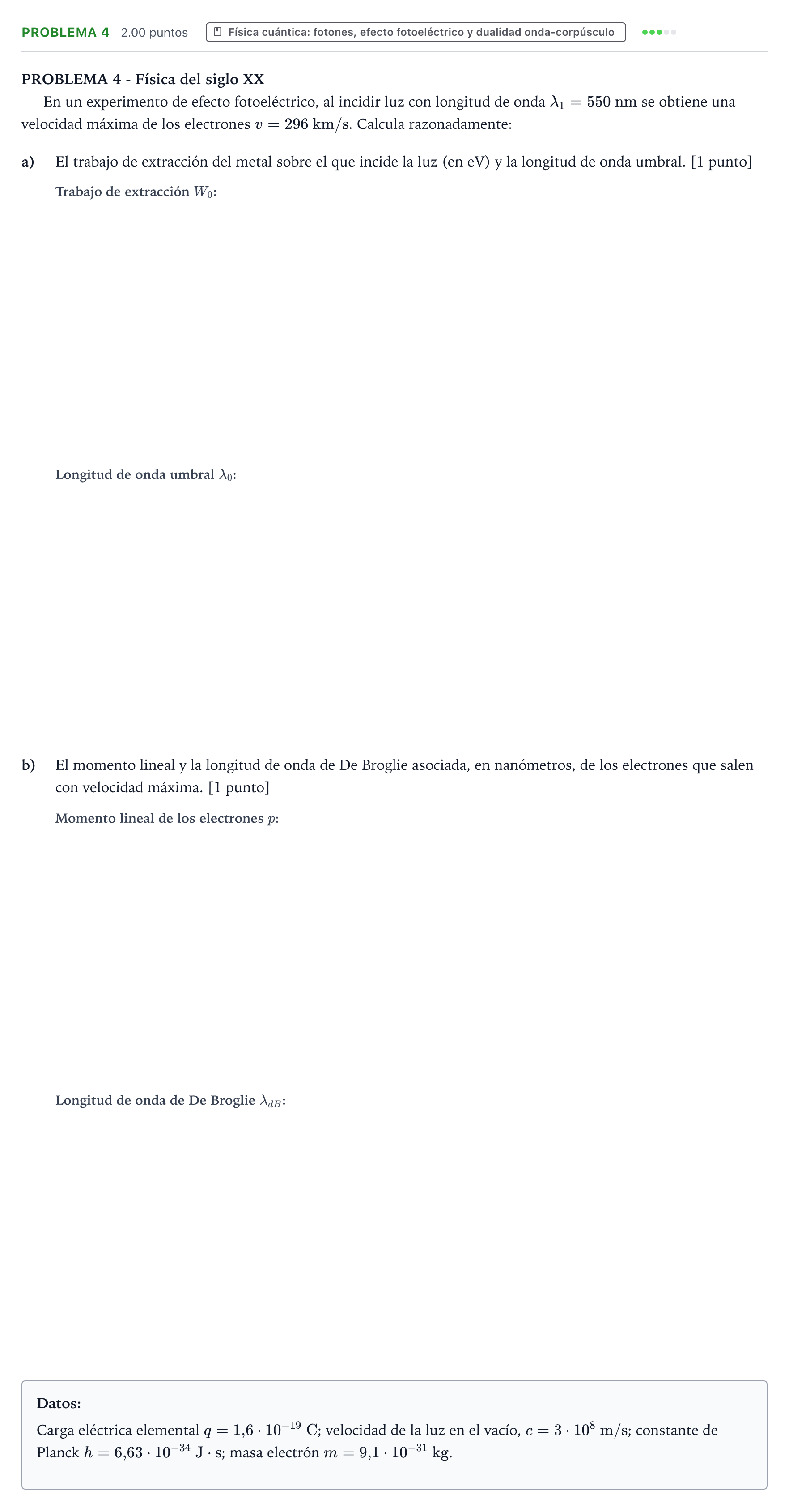Enunciado: Problema 4 · Física PAU Valencia Extraordinaria 2022