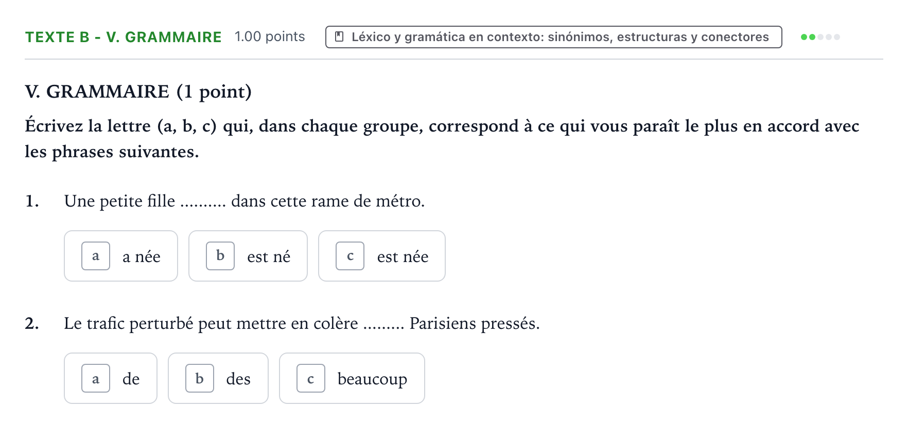 Enunciado: Ejercicio Texte B - V. Grammaire · Francés PAU Valencia Extraordinaria 2022