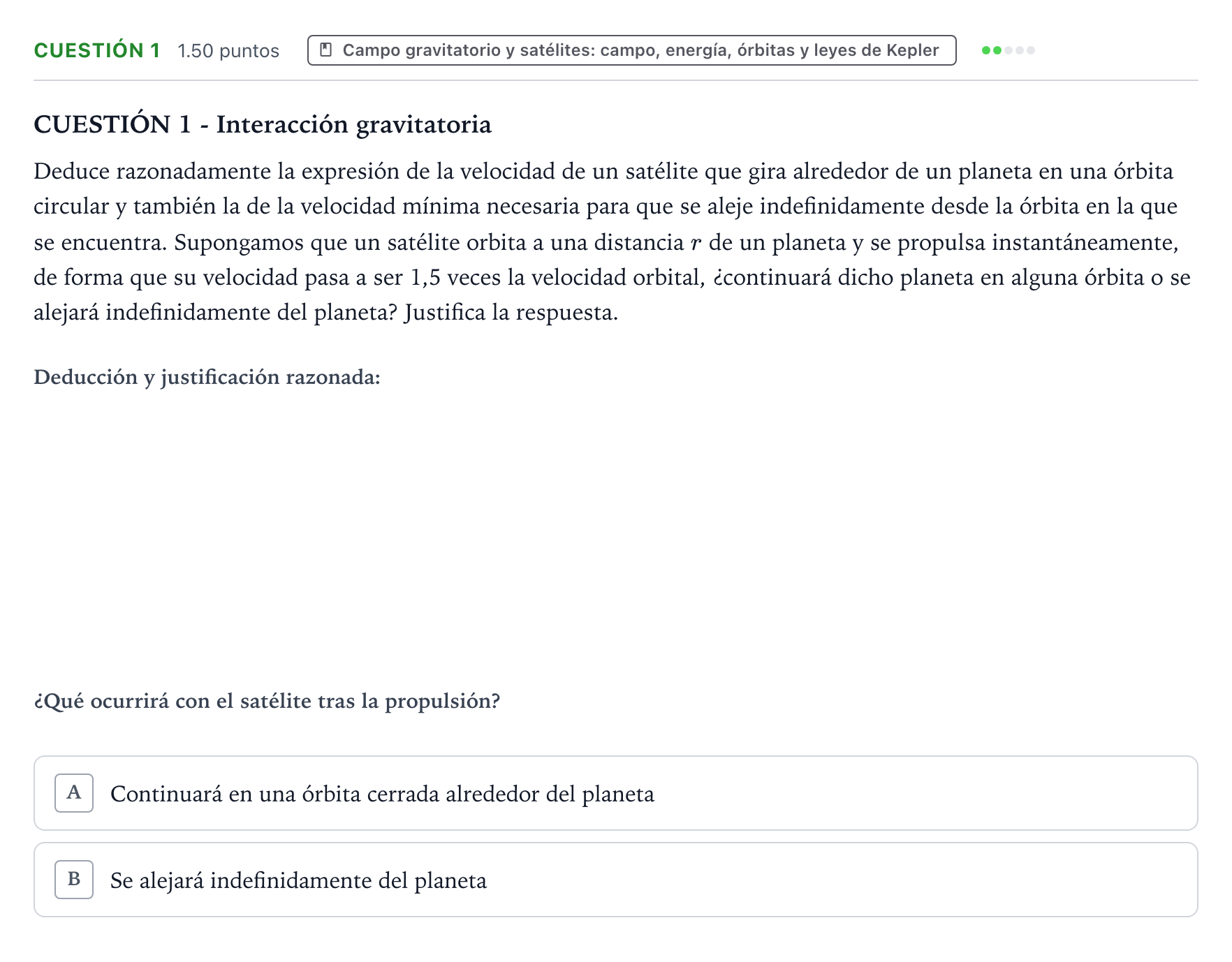 Enunciado: Cuestión 1 · Física PAU Valencia Ordinaria 2022