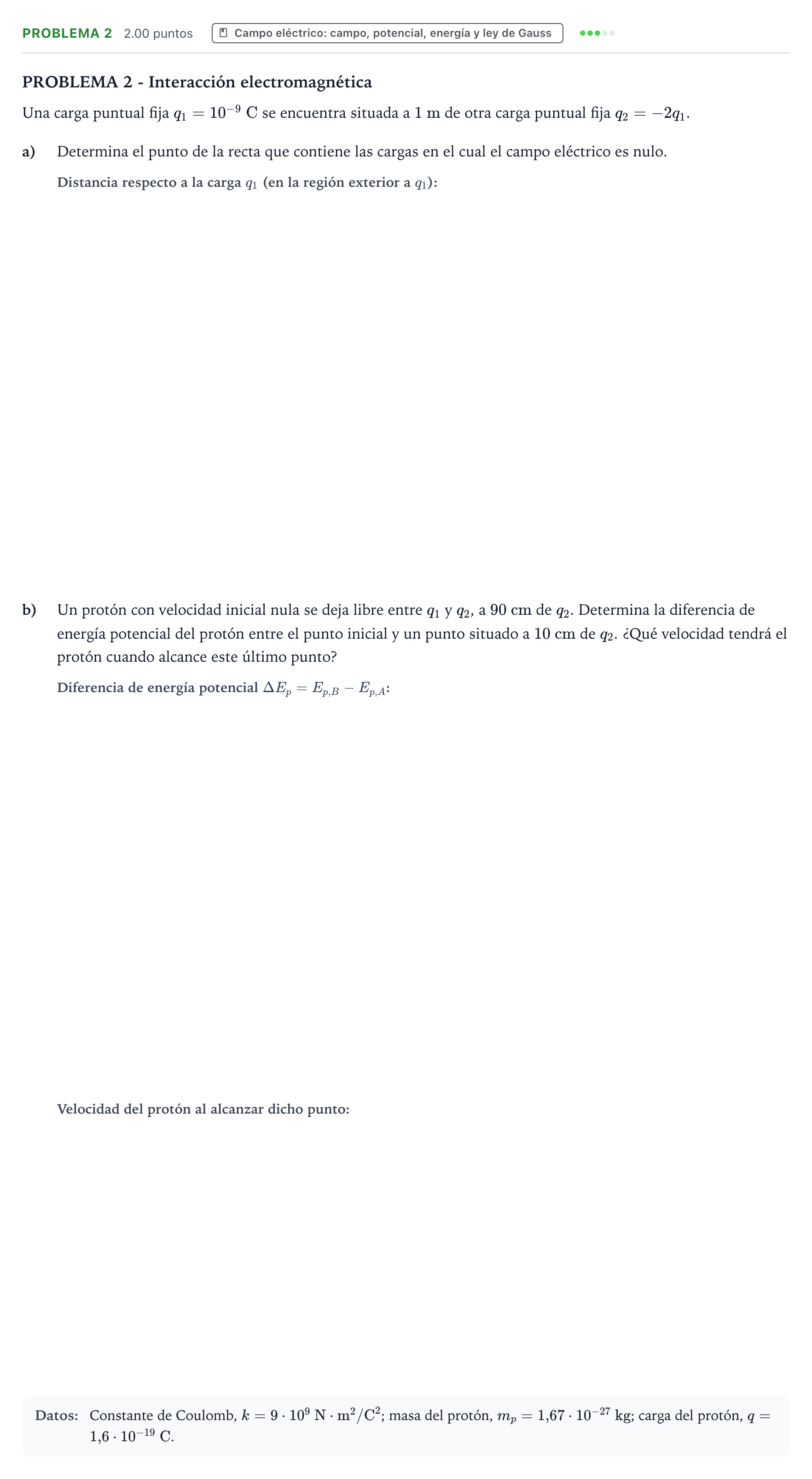 Enunciado: Problema 2 · Física PAU Valencia Ordinaria 2022