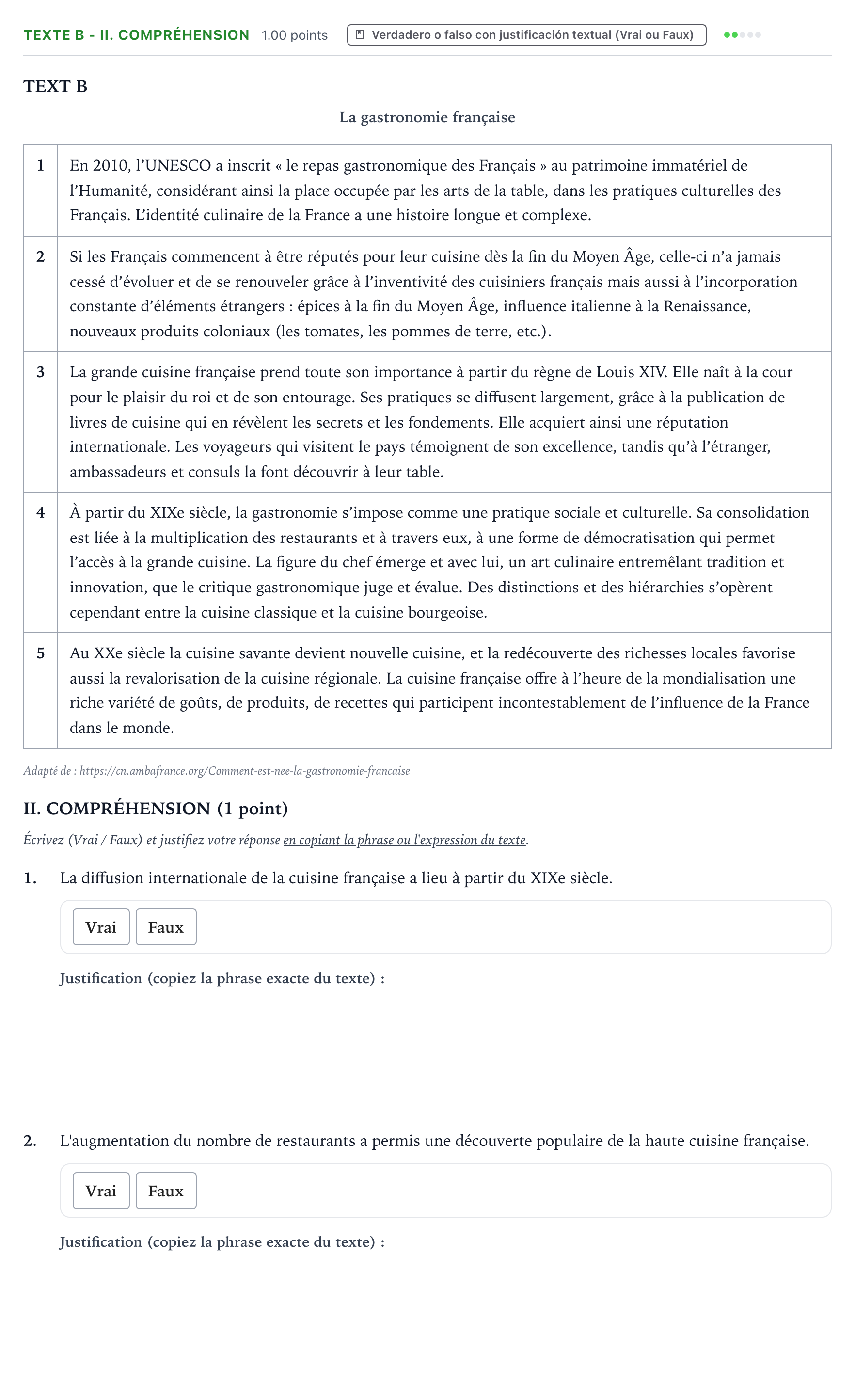 Enunciado: Ejercicio Texte B - II. Compréhension · Francés PAU Valencia Ordinaria 2022