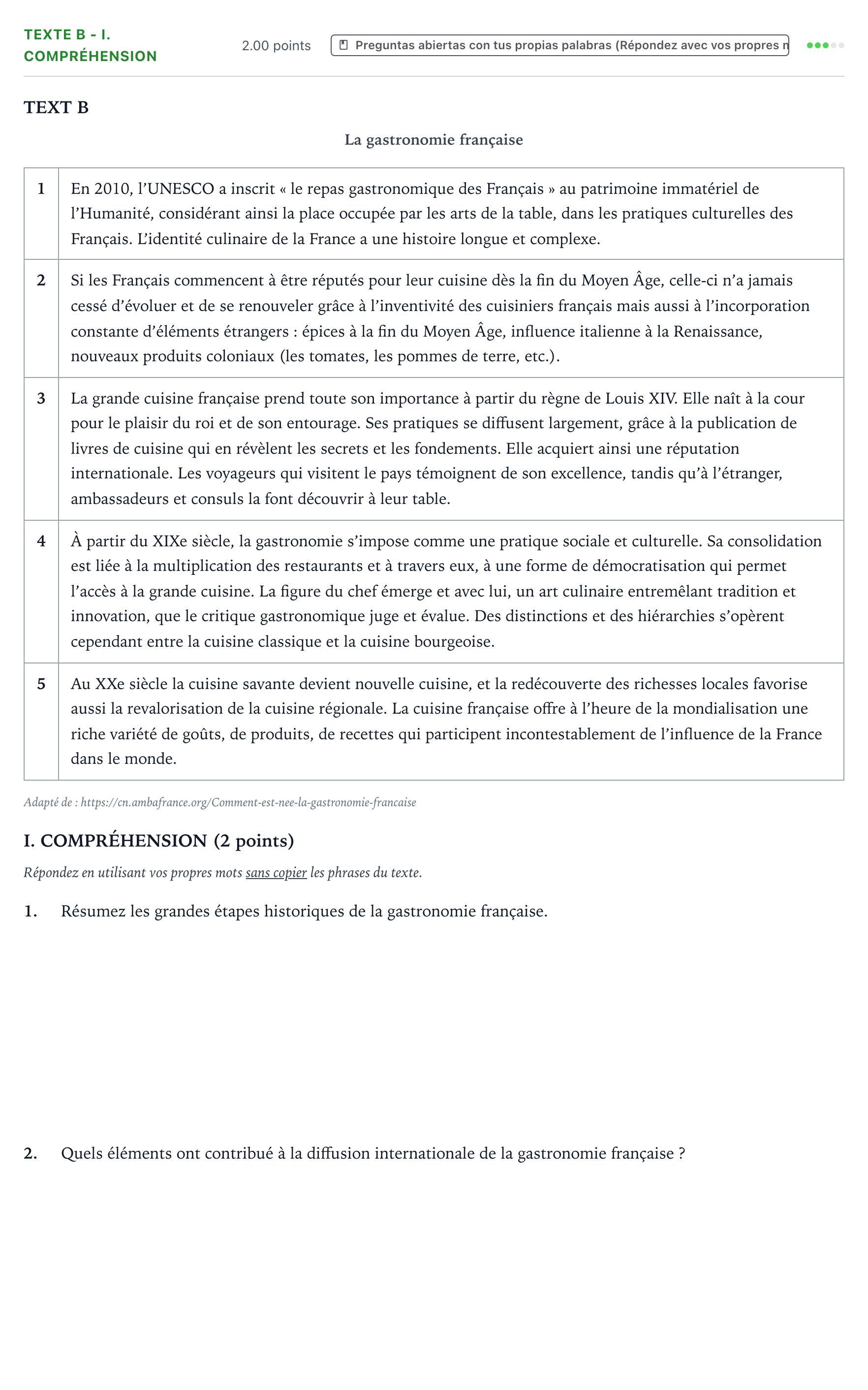 Enunciado: Ejercicio Texte B - I. Compréhension · Francés PAU Valencia Ordinaria 2022