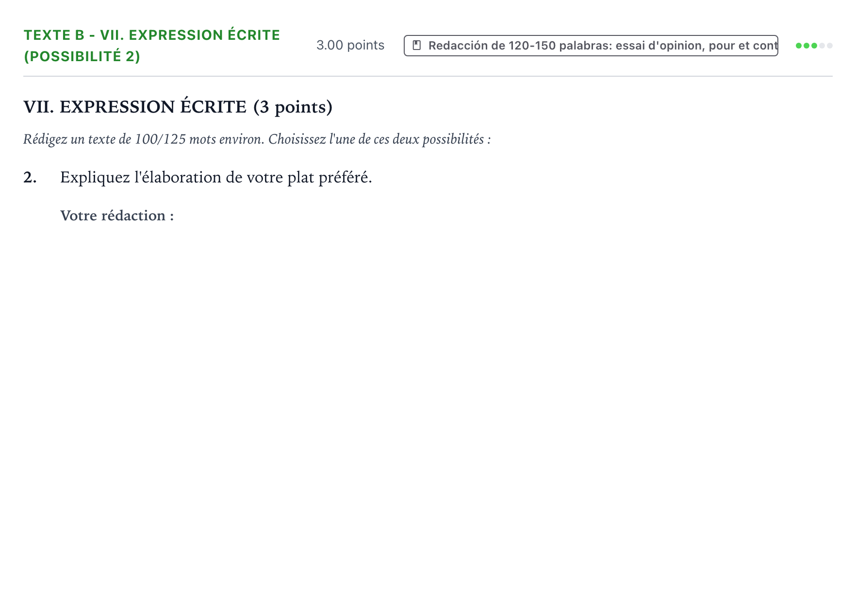 Enunciado: Ejercicio Texte B - VII. Expression écrite (Possibilité 2) · Francés PAU Valencia Ordinaria 2022