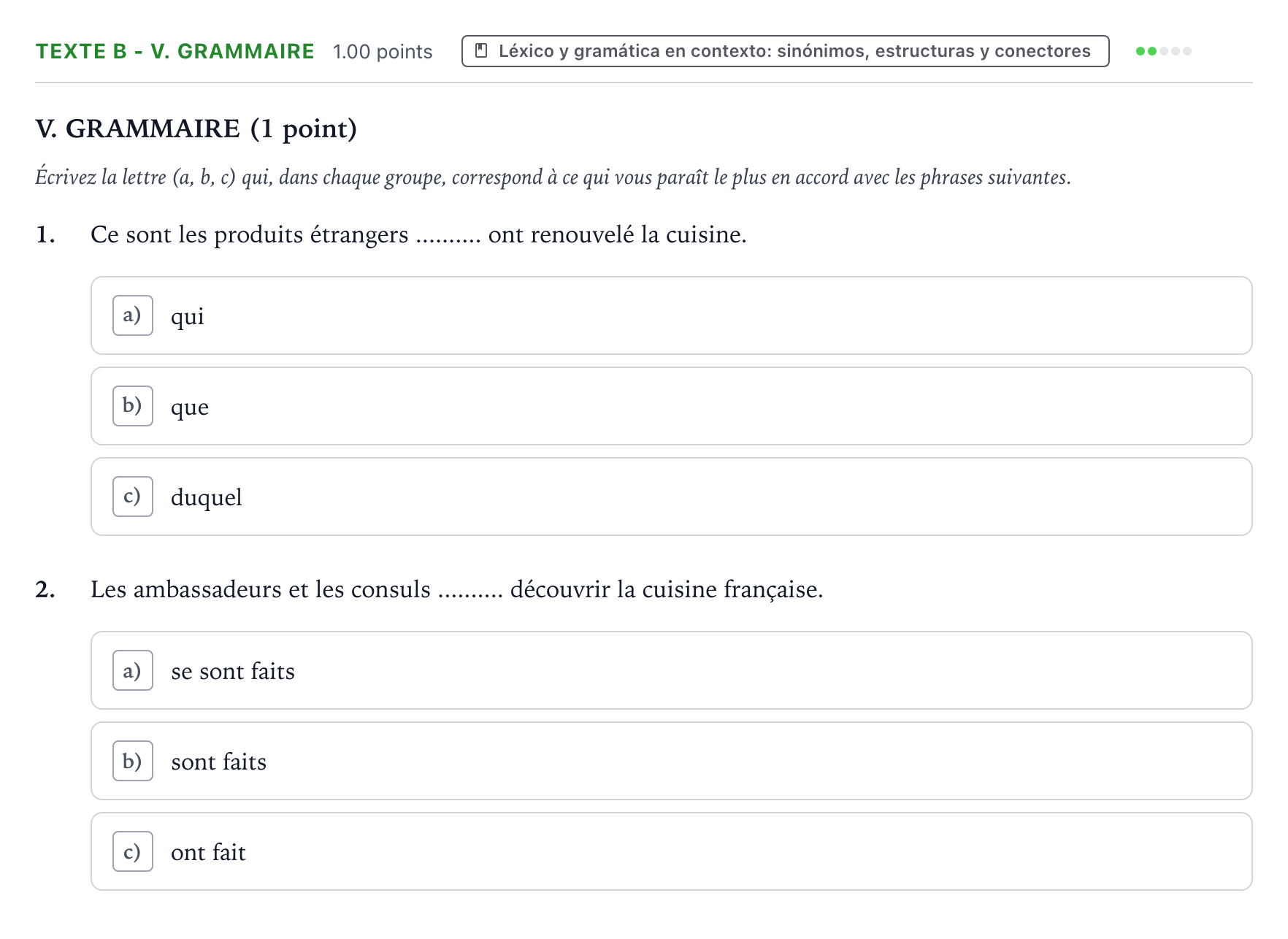 Enunciado: Ejercicio Texte B - V. Grammaire · Francés PAU Valencia Ordinaria 2022