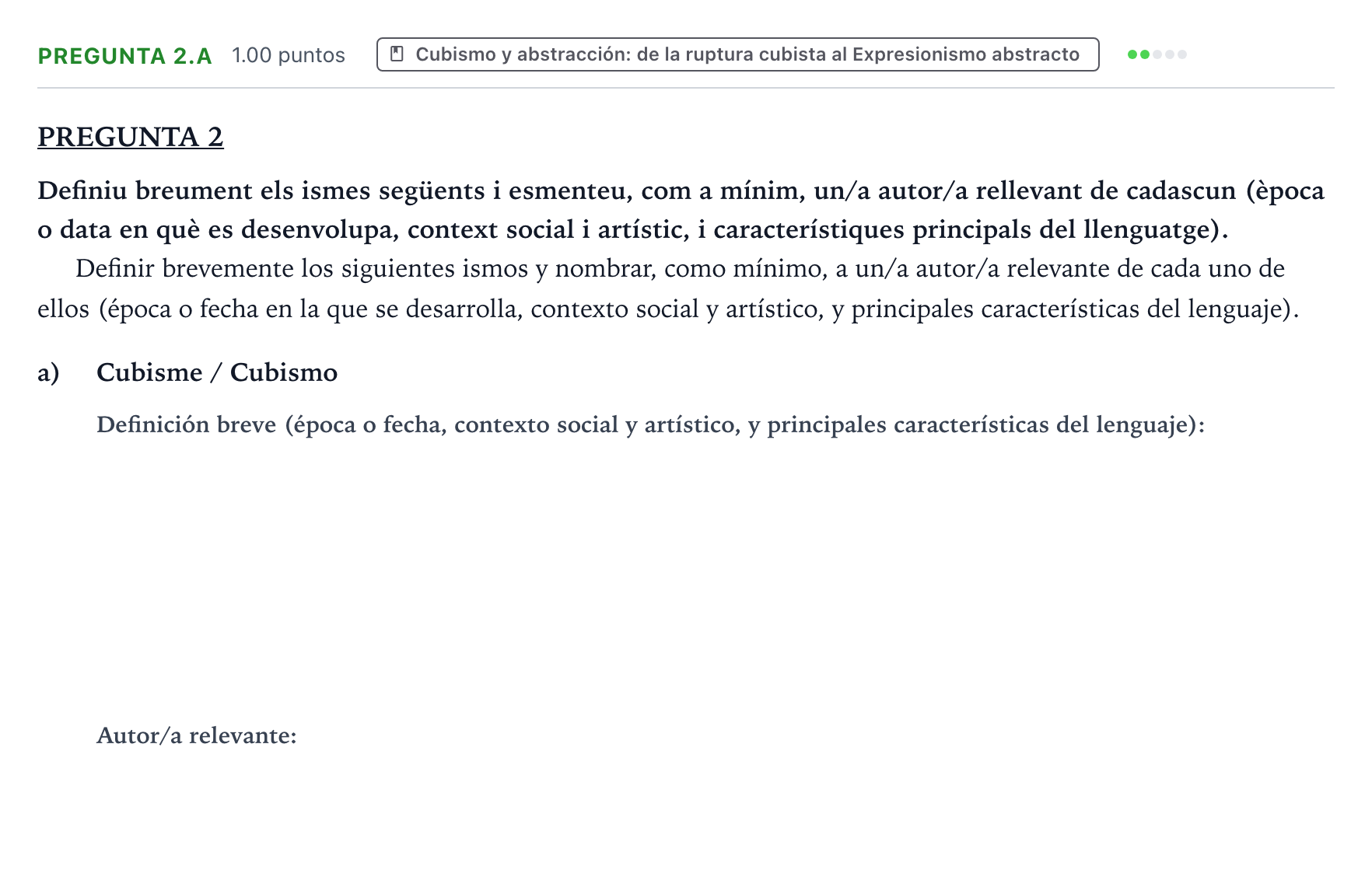 Enunciado: Pregunta 2.a - Cubismo · Fundamentos Artísticos PAU Valencia Extraordinaria 2022