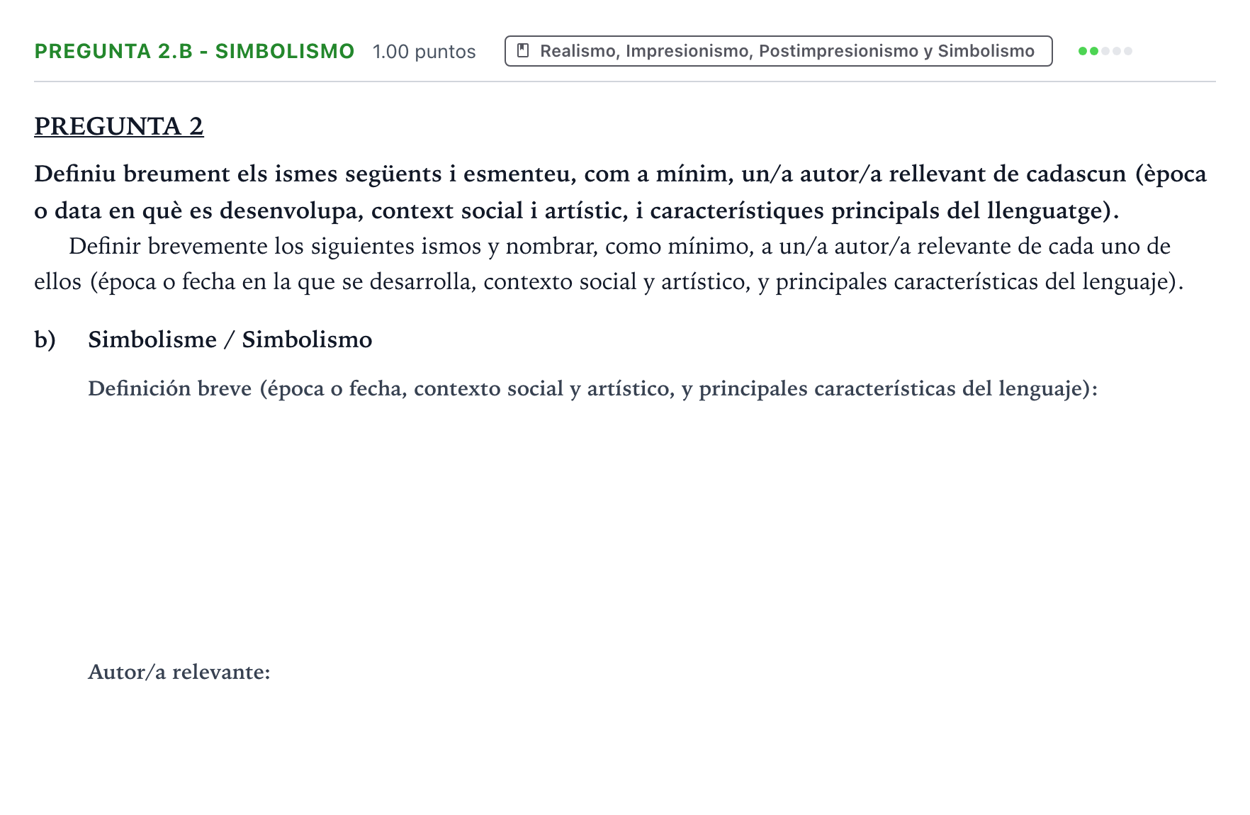 Enunciado: Pregunta 2.b - Simbolismo · Fundamentos Artísticos PAU Valencia Extraordinaria 2022