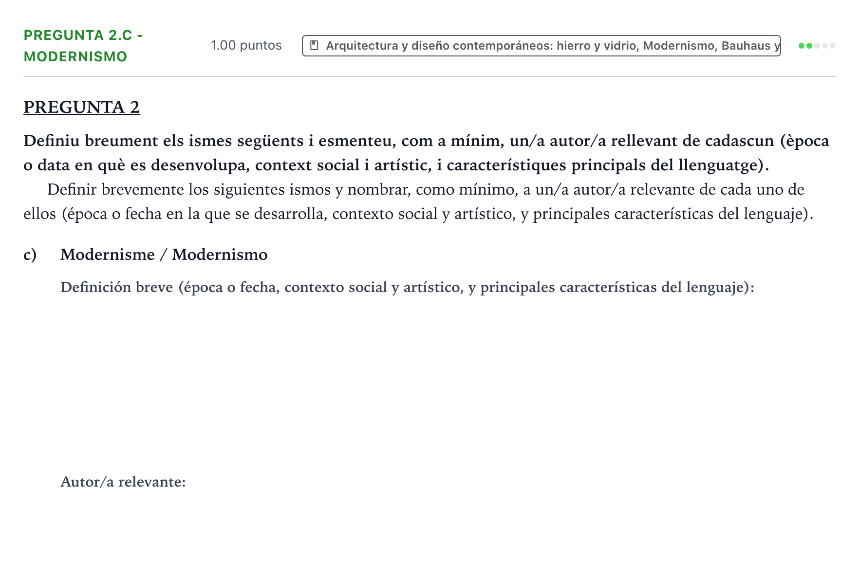 Enunciado: Pregunta 2.c - Modernismo · Fundamentos Artísticos PAU Valencia Extraordinaria 2022