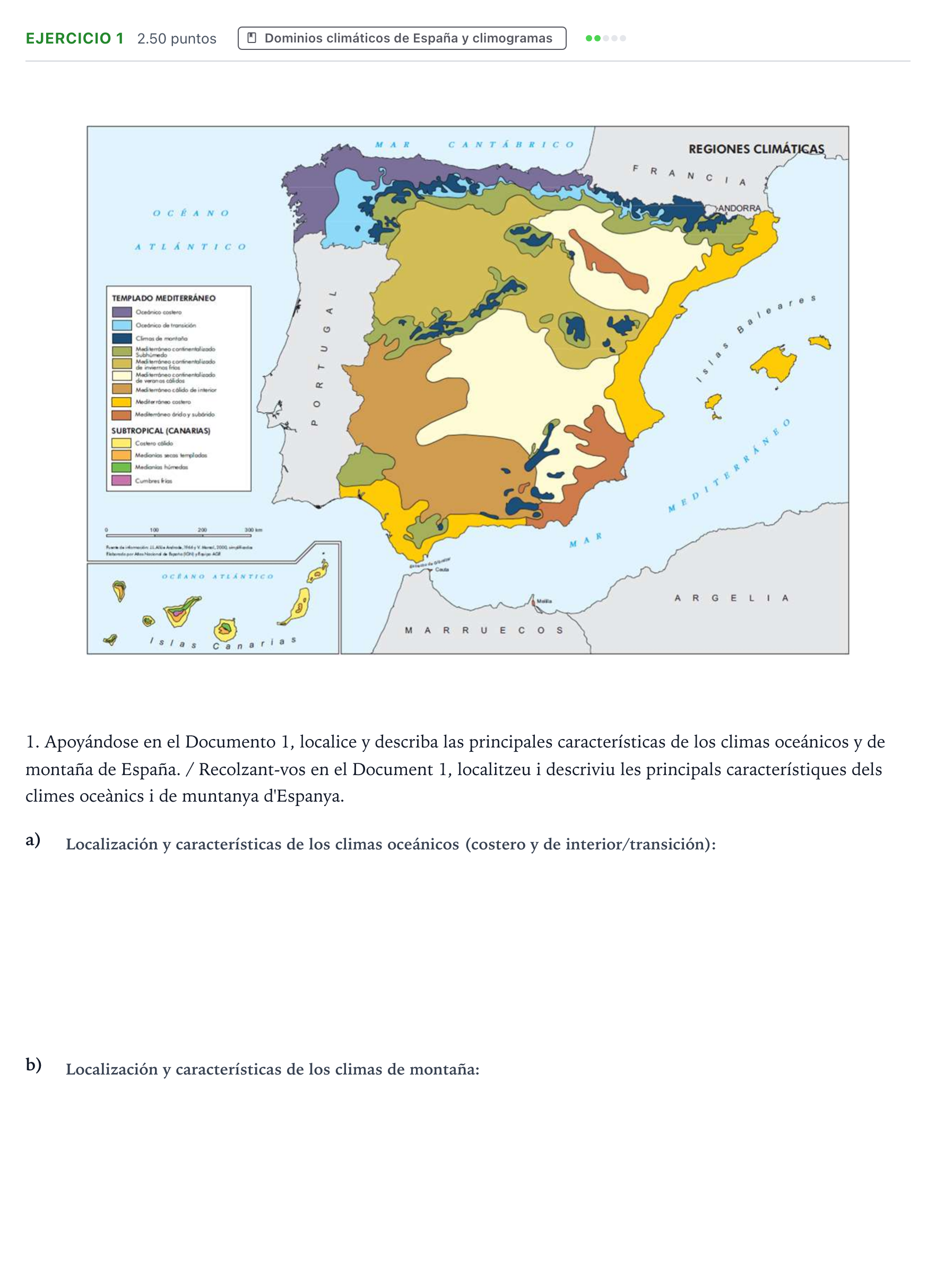 Enunciado: Problema 1 · Geografía PAU Valencia Extraordinaria 2022