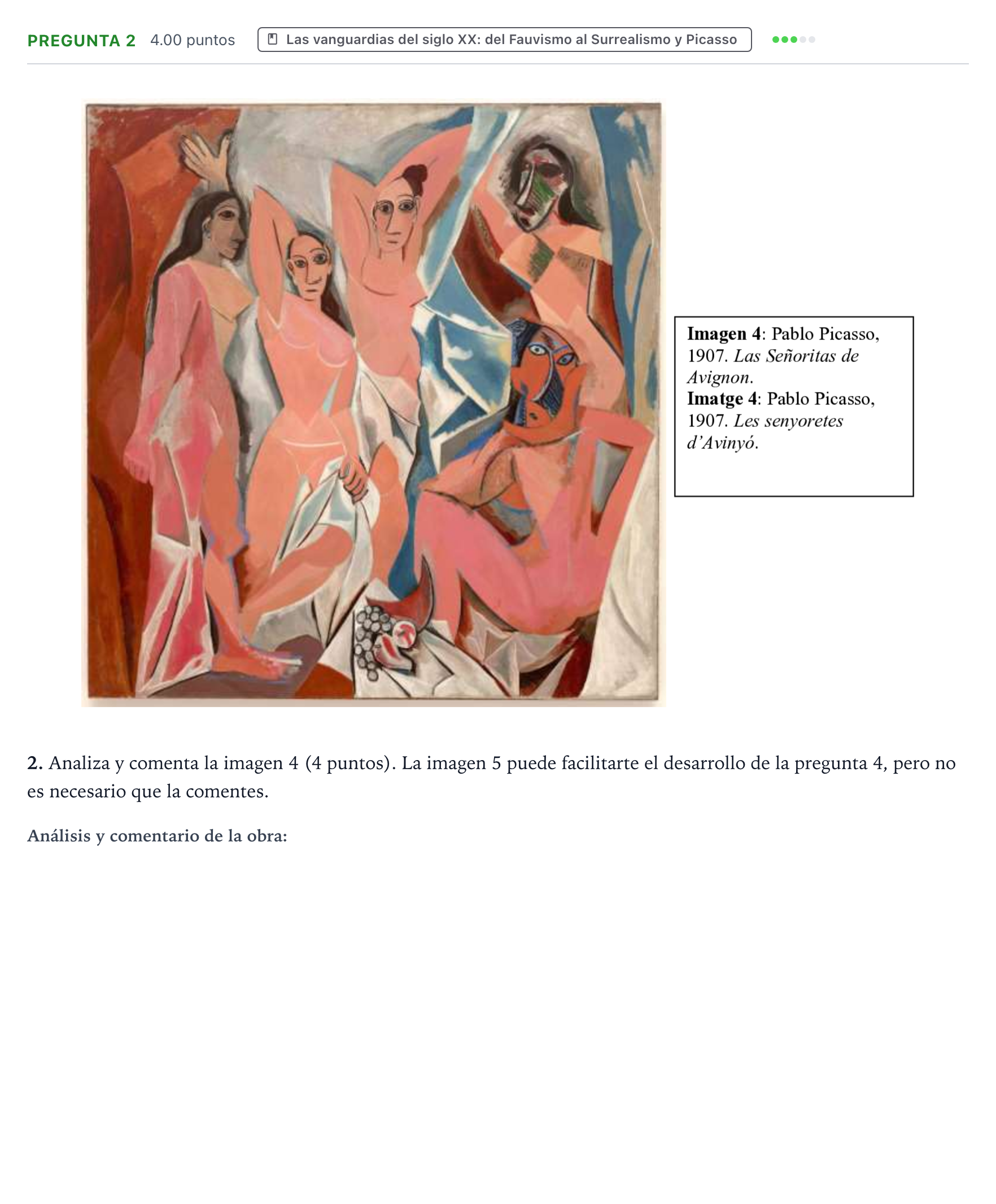 Enunciado: Pregunta 2 · Historia del Arte PAU Valencia Extraordinaria 2022
