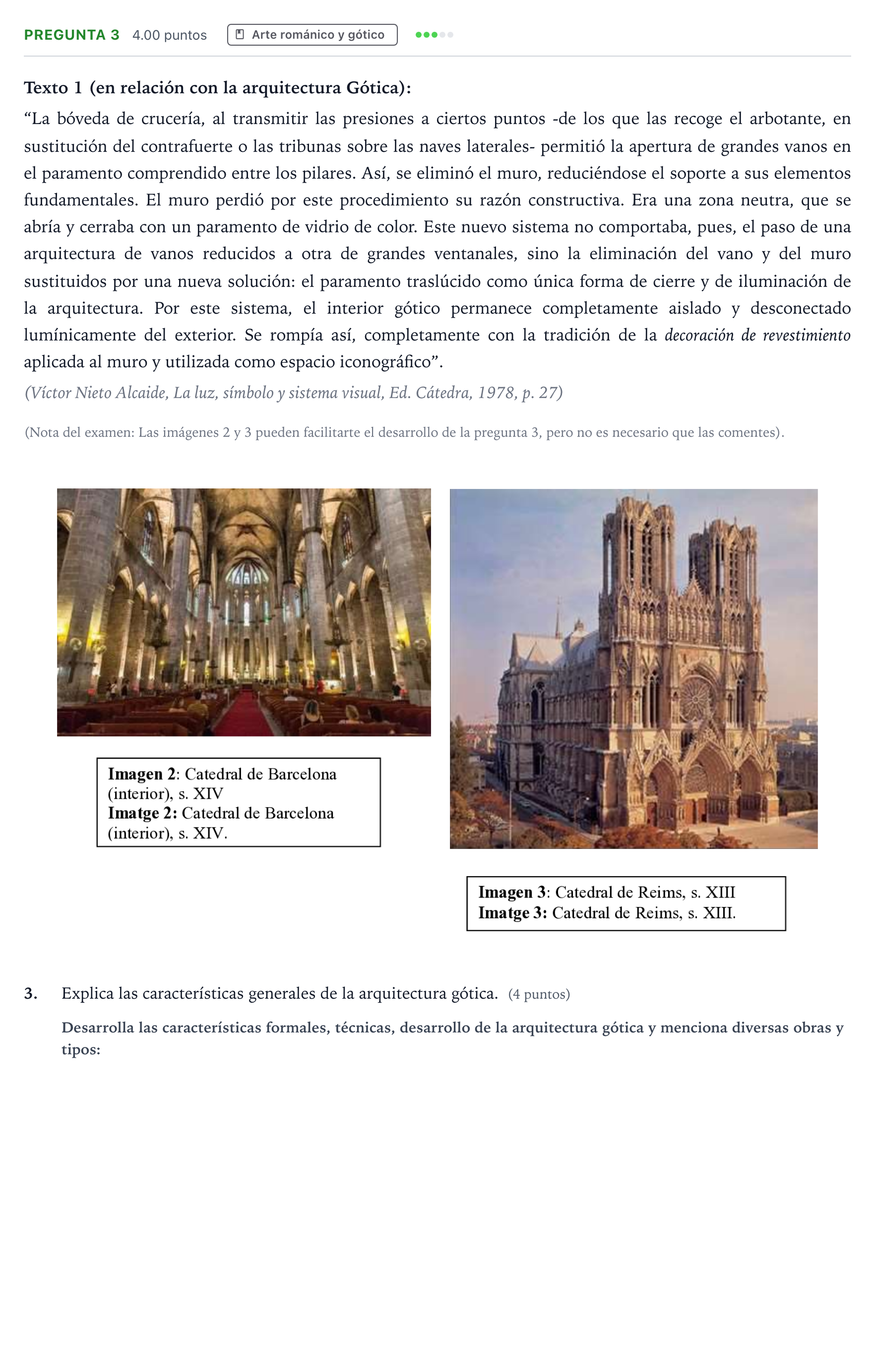 Enunciado: Pregunta 3 · Historia del Arte PAU Valencia Extraordinaria 2022