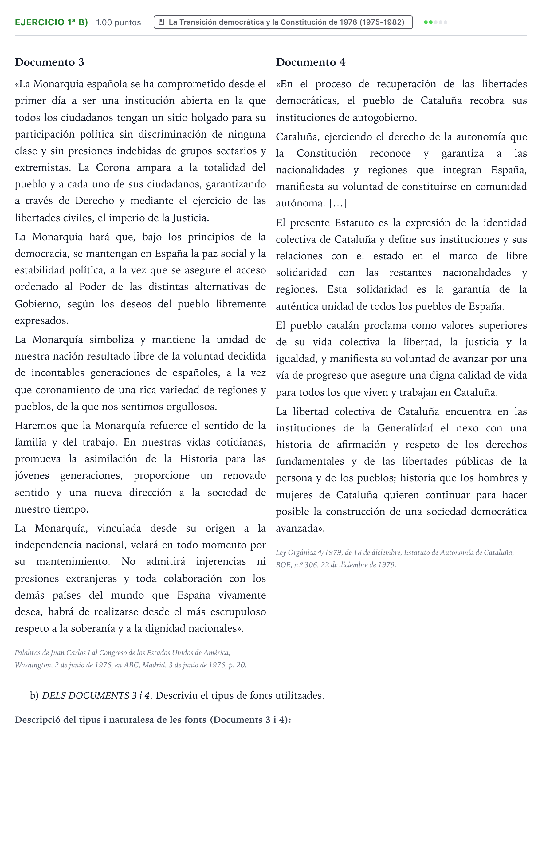 Enunciado: Ejercicio 1ª b) · Historia de España PAU Valencia Ordinaria 2022