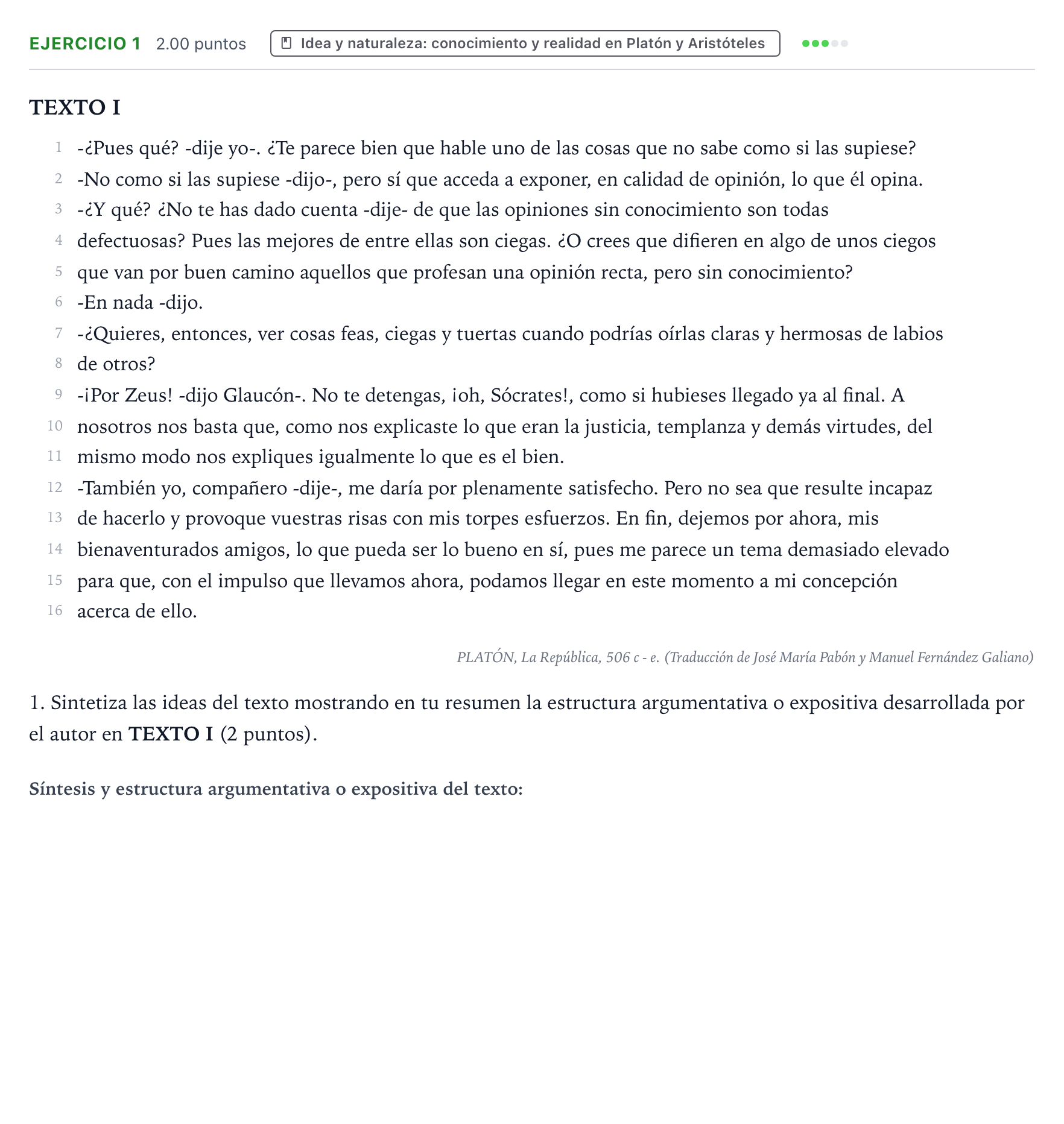 Enunciado: Problema 1 · Historia de la Filosofía PAU Valencia Extraordinaria 2022