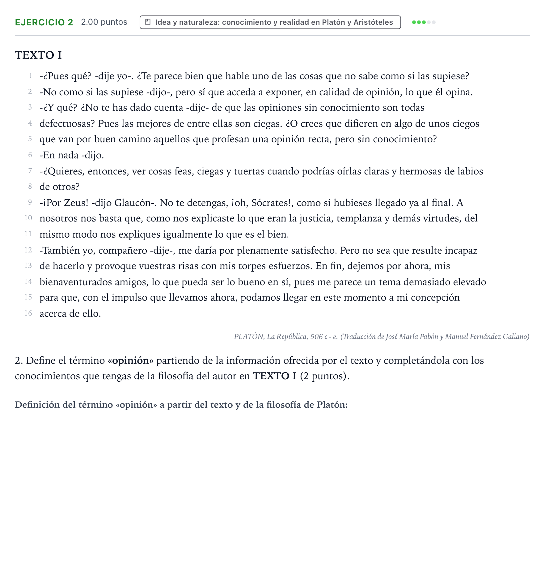 Enunciado: Problema 2 · Historia de la Filosofía PAU Valencia Extraordinaria 2022