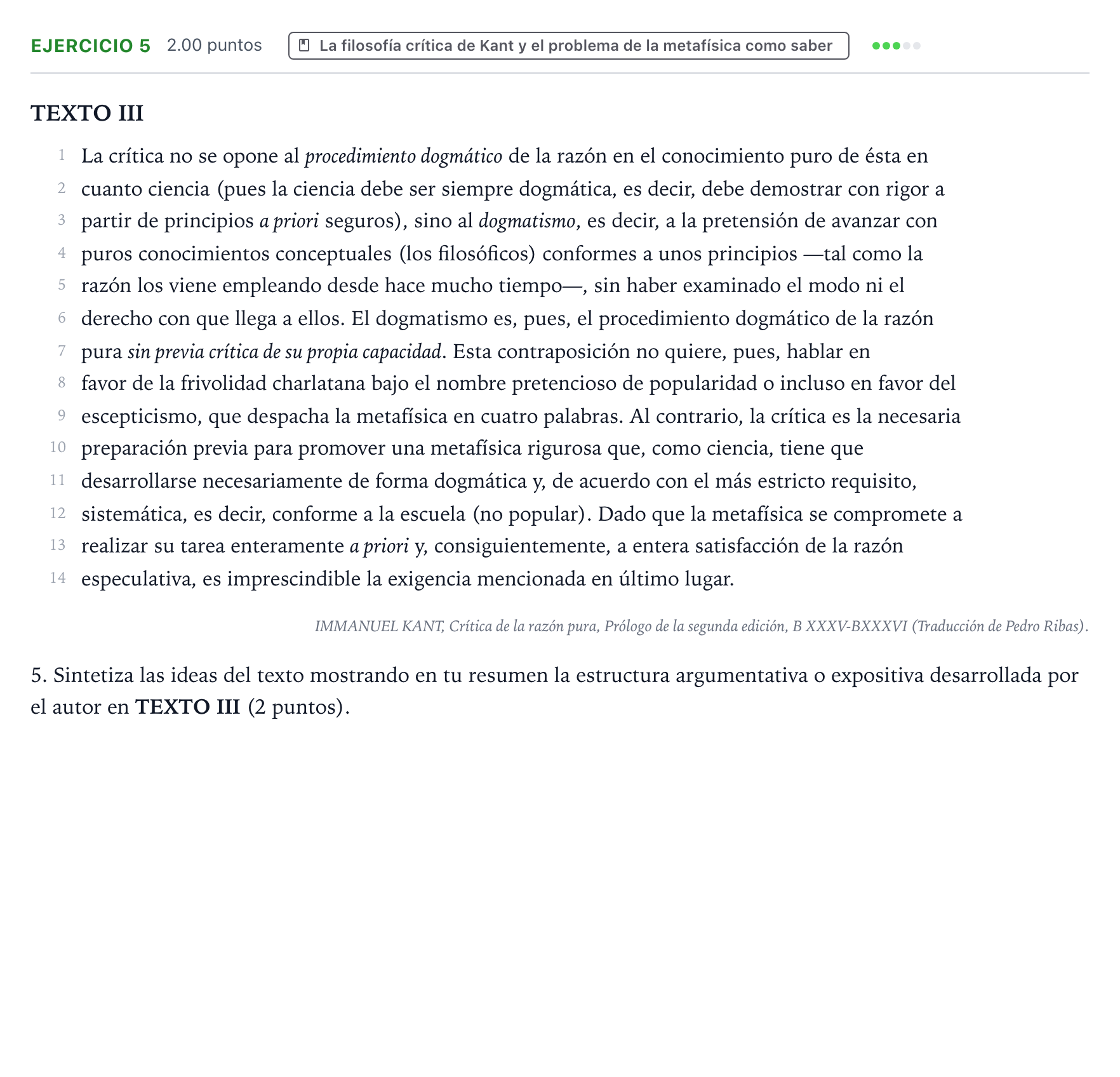 Enunciado: Problema 5 · Historia de la Filosofía PAU Valencia Extraordinaria 2022