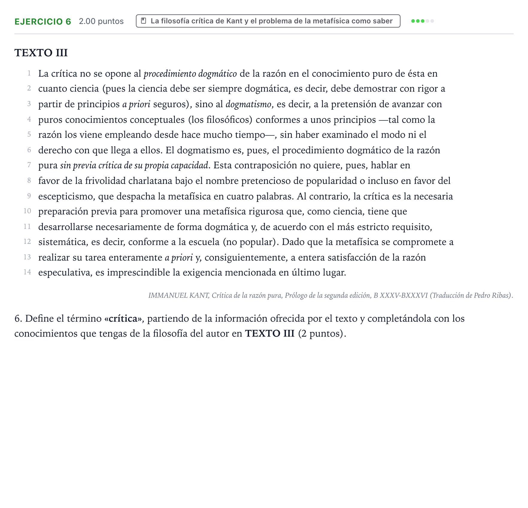 Enunciado: Problema 6 · Historia de la Filosofía PAU Valencia Extraordinaria 2022