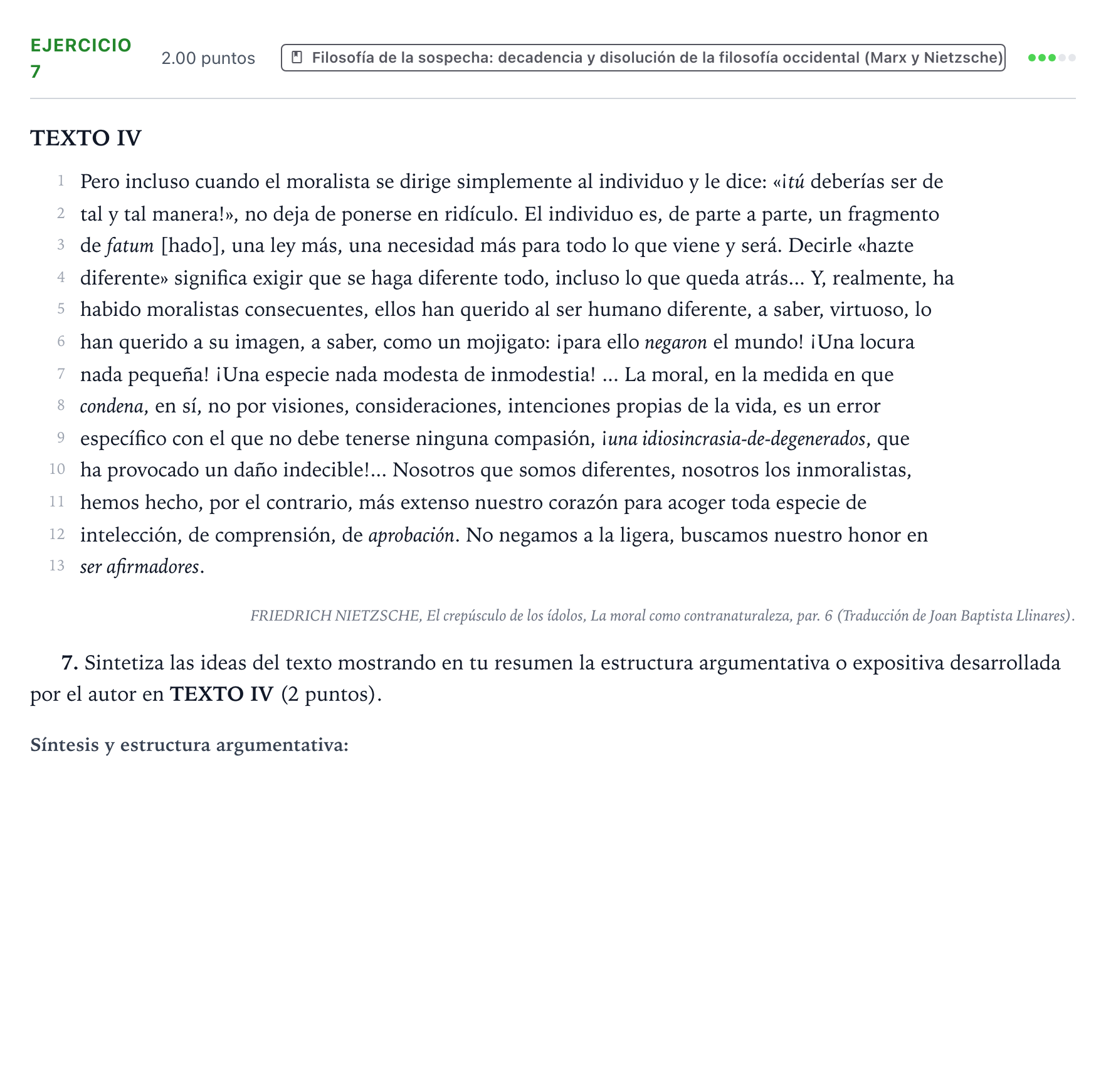 Enunciado: Problema 7 · Historia de la Filosofía PAU Valencia Extraordinaria 2022