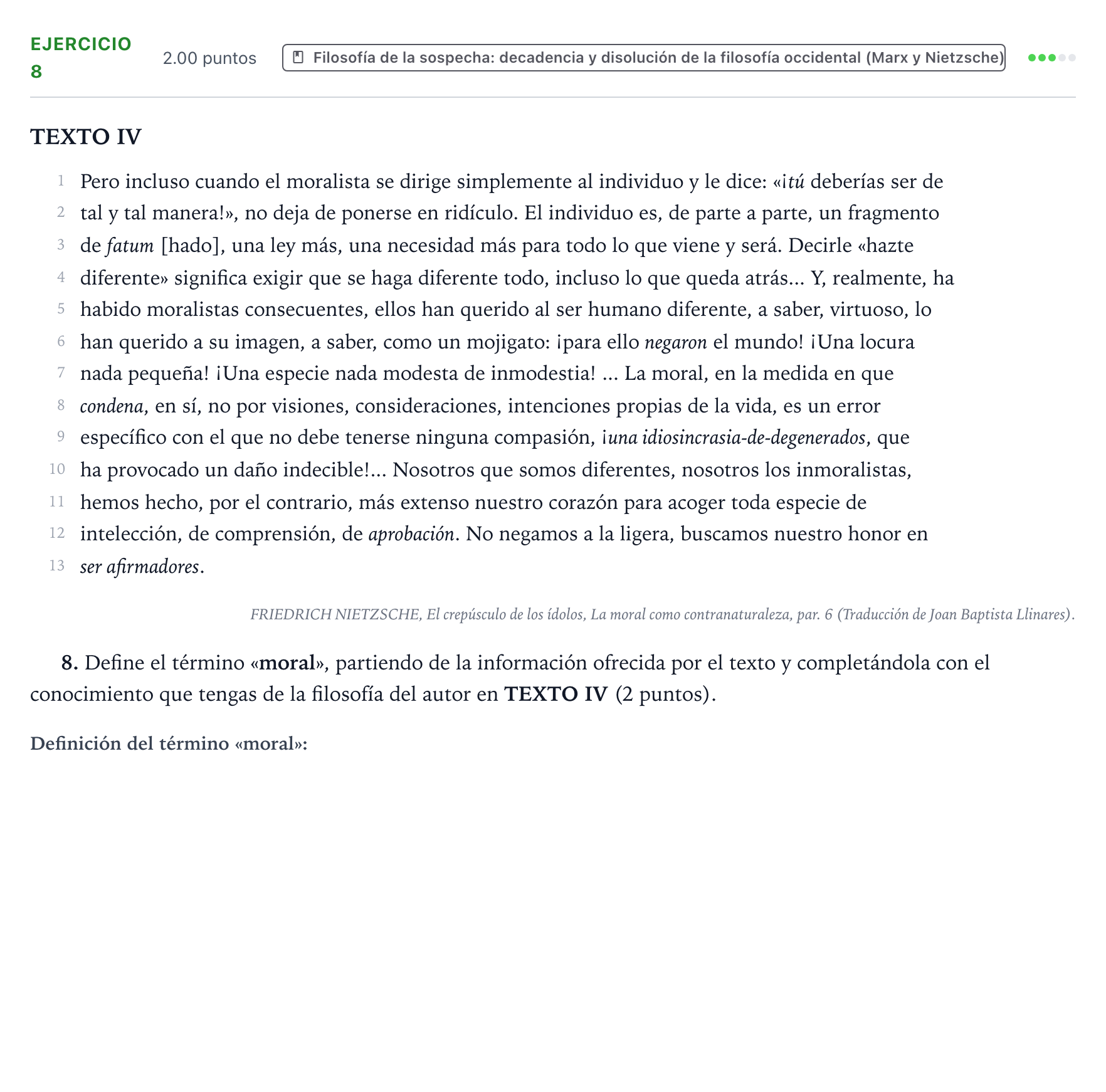 Enunciado: Problema 8 · Historia de la Filosofía PAU Valencia Extraordinaria 2022