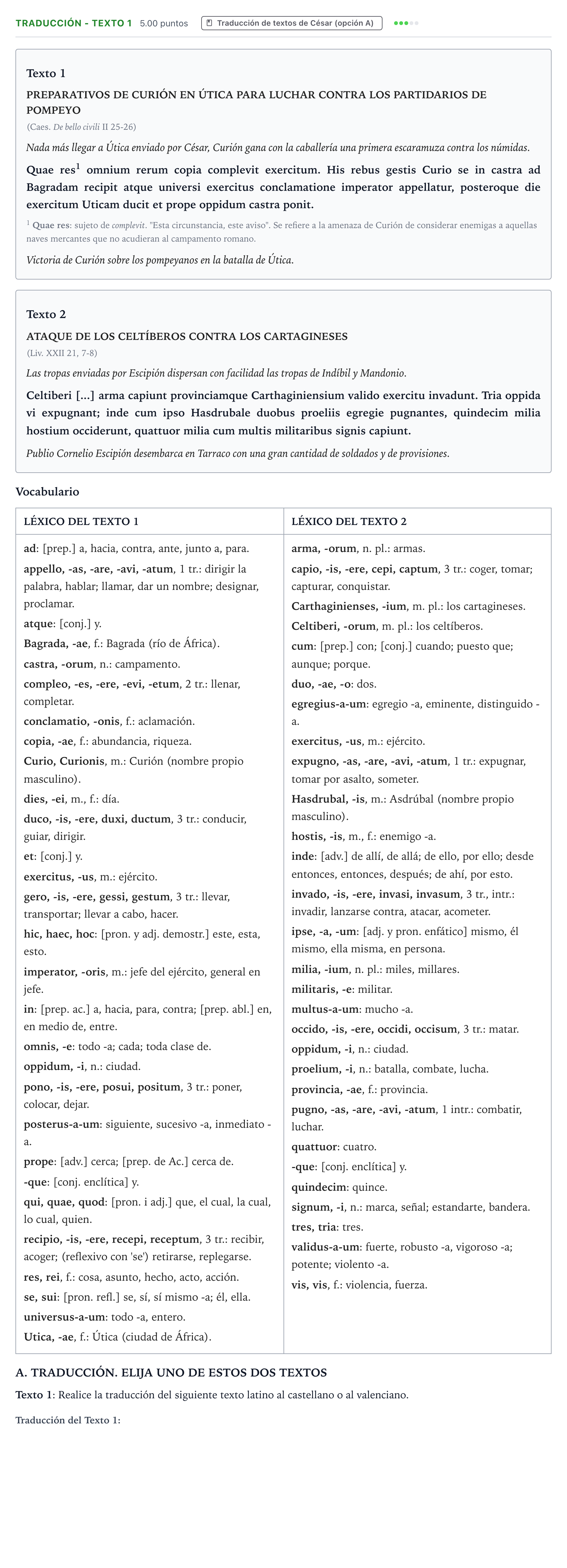 Enunciado: Ejercicio Traducción - Texto 1 · Latín II PAU Valencia Extraordinaria 2022