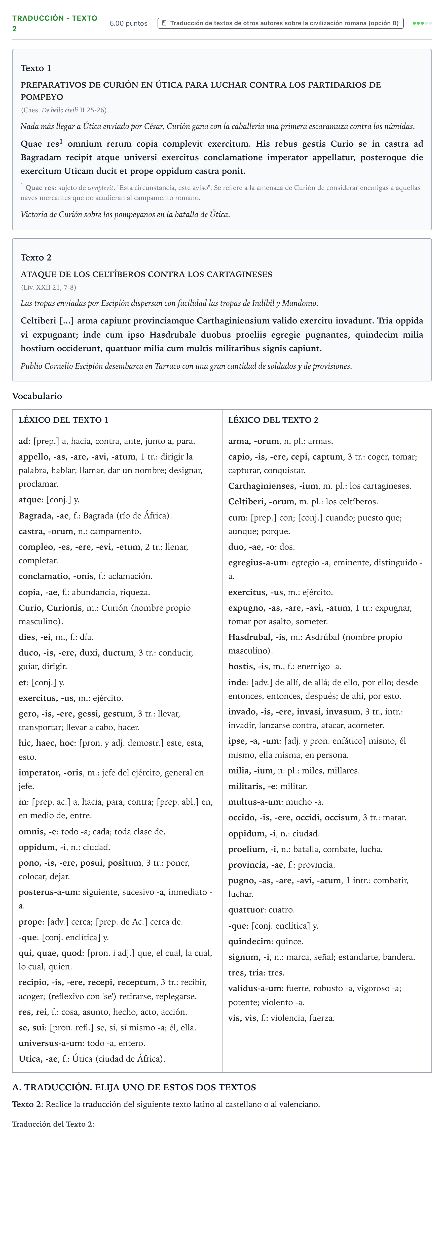 Enunciado: Ejercicio Traducción - Texto 2 · Latín II PAU Valencia Extraordinaria 2022
