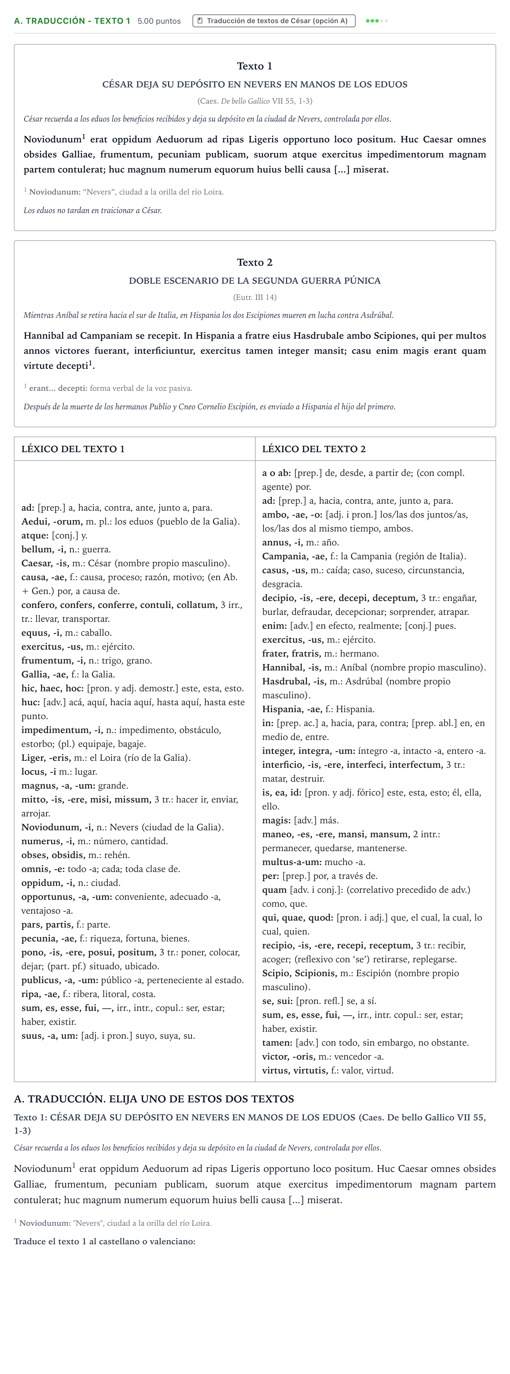 Enunciado: Ejercicio A. Traducción - Texto 1 · Latín II PAU Valencia Ordinaria 2022