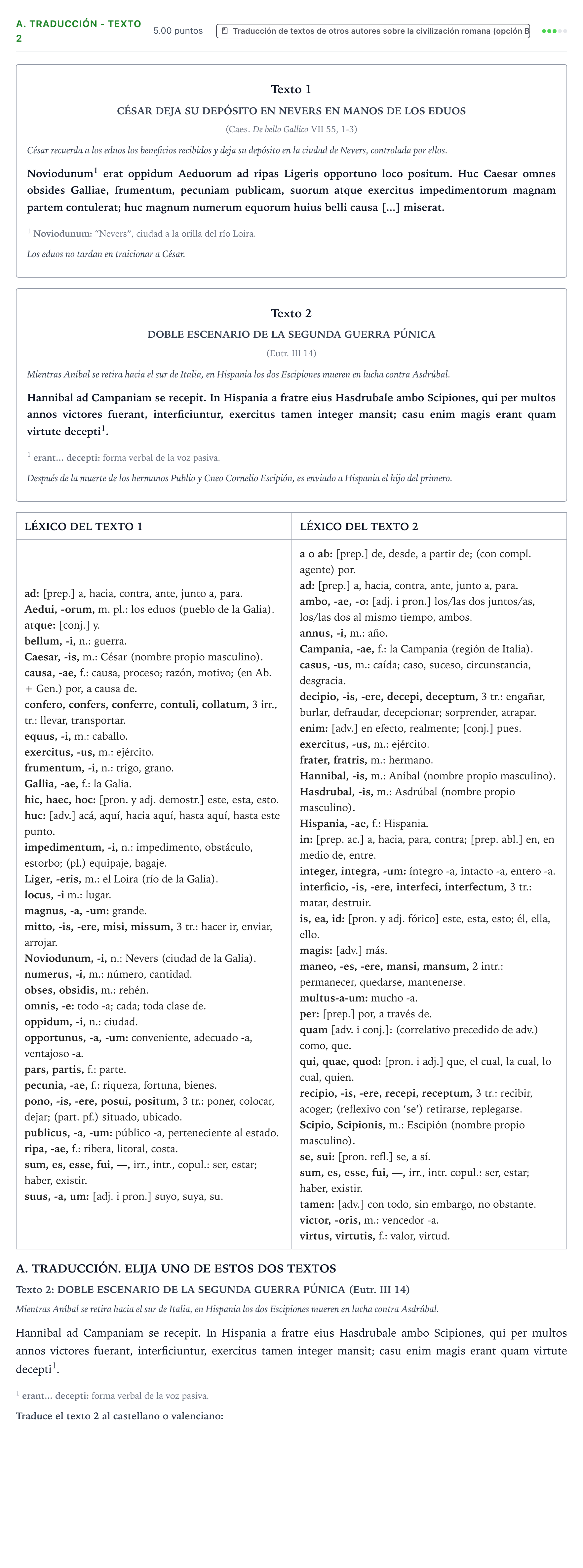 Enunciado: Ejercicio A. Traducción - Texto 2 · Latín II PAU Valencia Ordinaria 2022