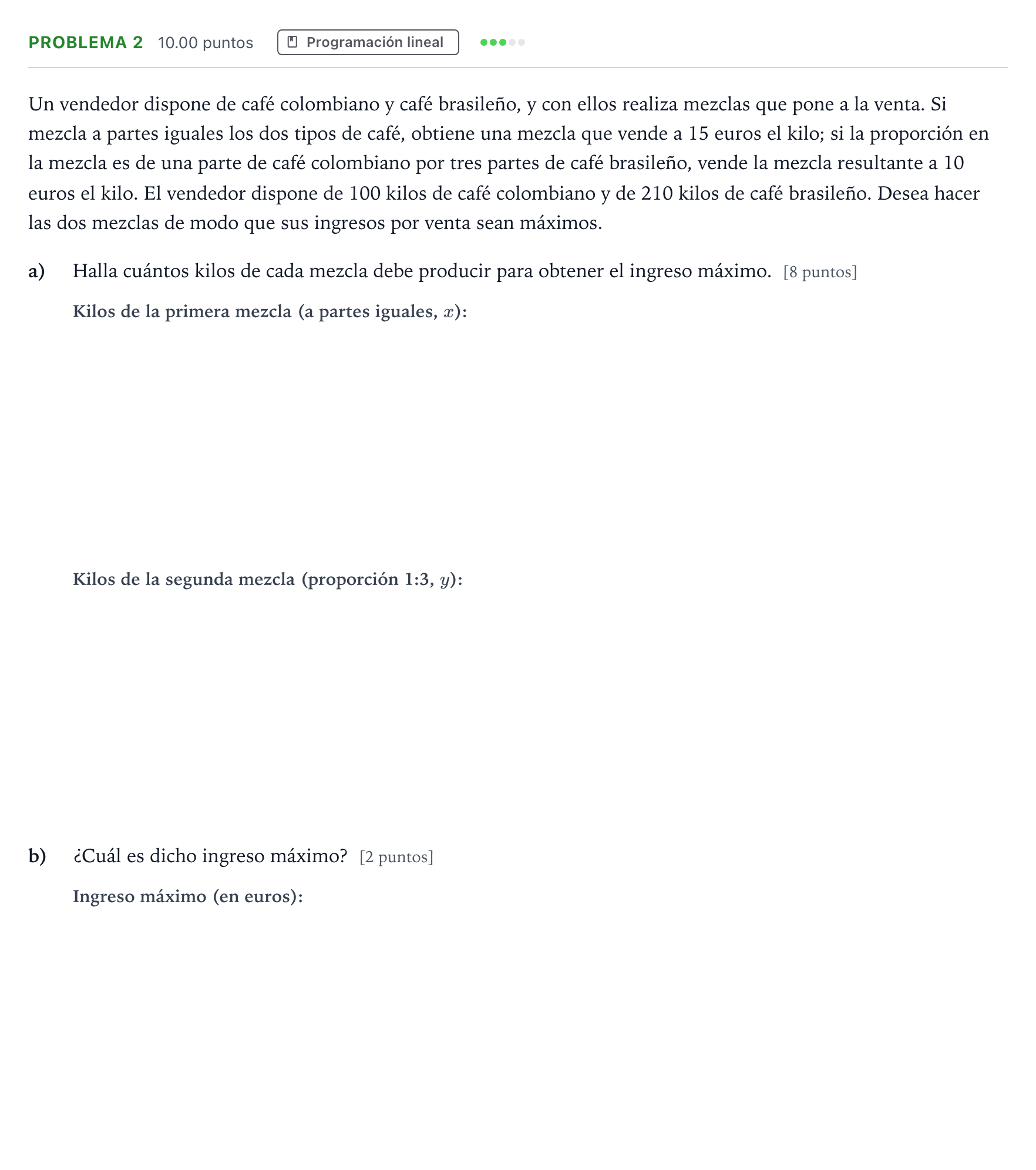 Enunciado: Problema 2 · Matemáticas aplicadas a las Ciencias Sociales II PAU Valencia Extraordinaria 2022