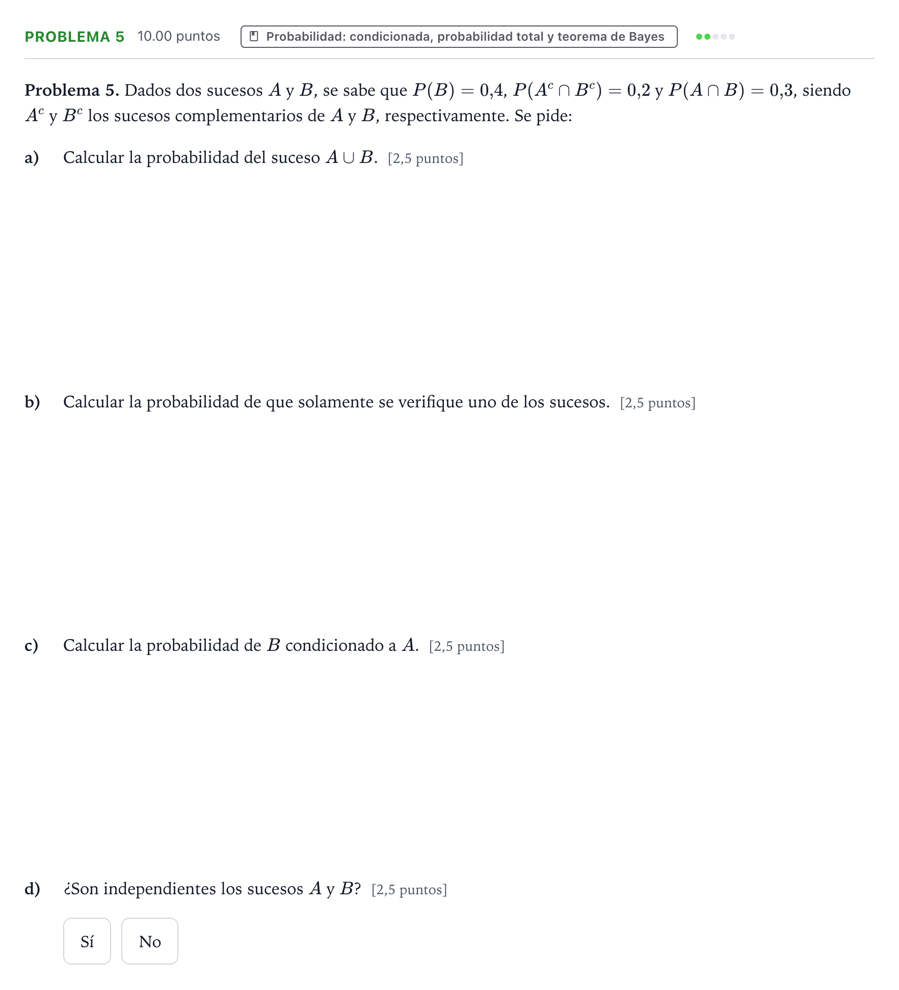 Enunciado: Problema 5 · Matemáticas aplicadas a las Ciencias Sociales II PAU Valencia Extraordinaria 2022