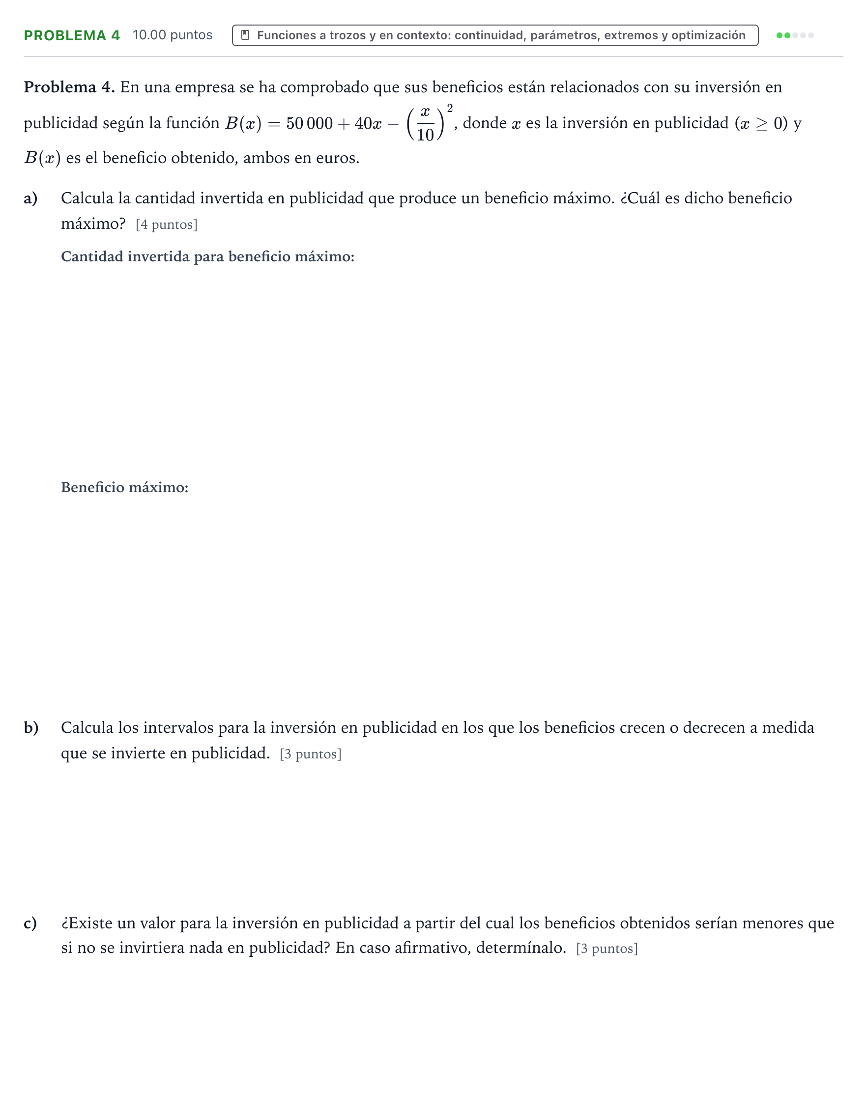 Enunciado: Problema 4 · Matemáticas aplicadas a las Ciencias Sociales II PAU Valencia Ordinaria 2022