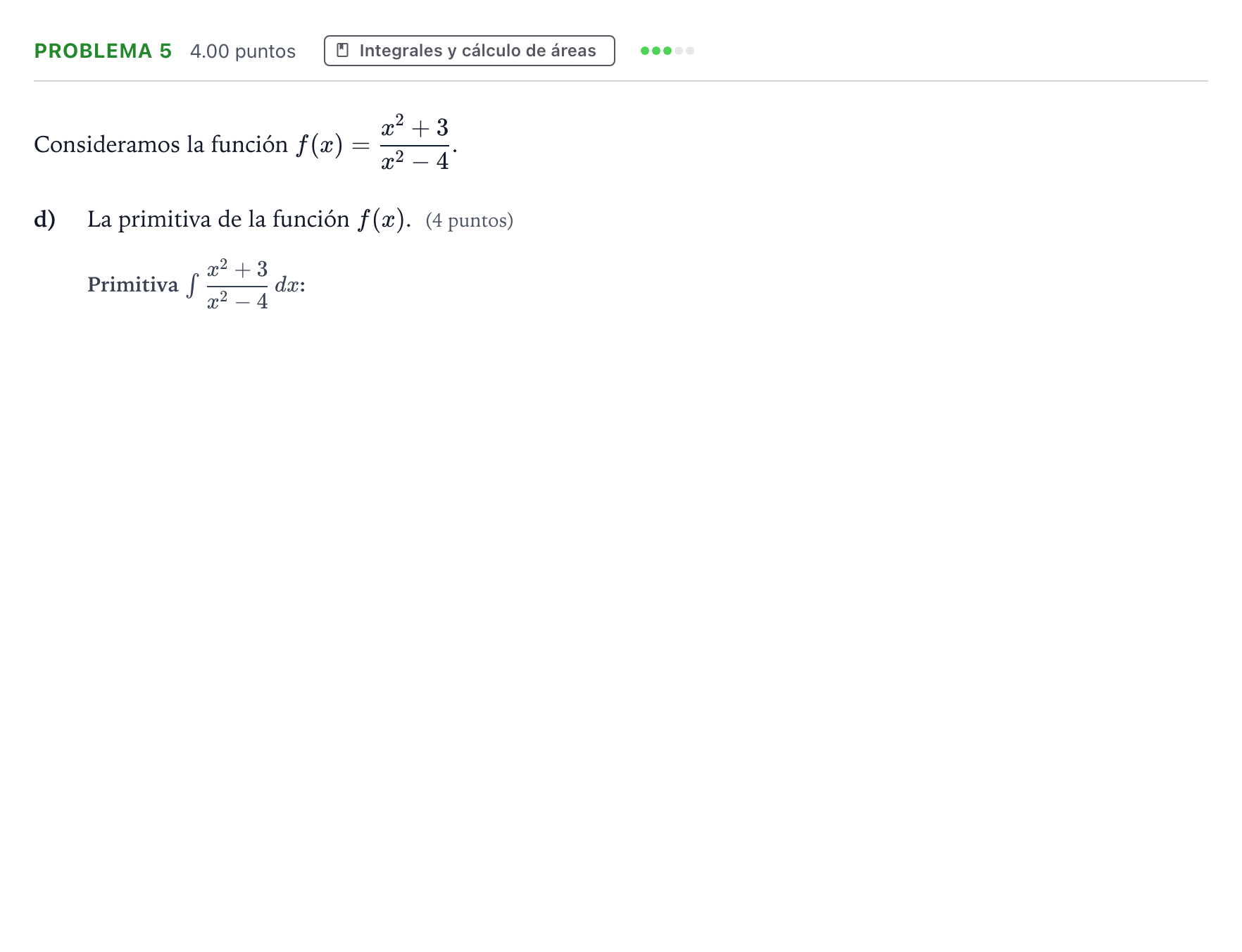 Enunciado: Problema 5 - Integrales · Matemáticas II PAU Valencia Ordinaria 2022