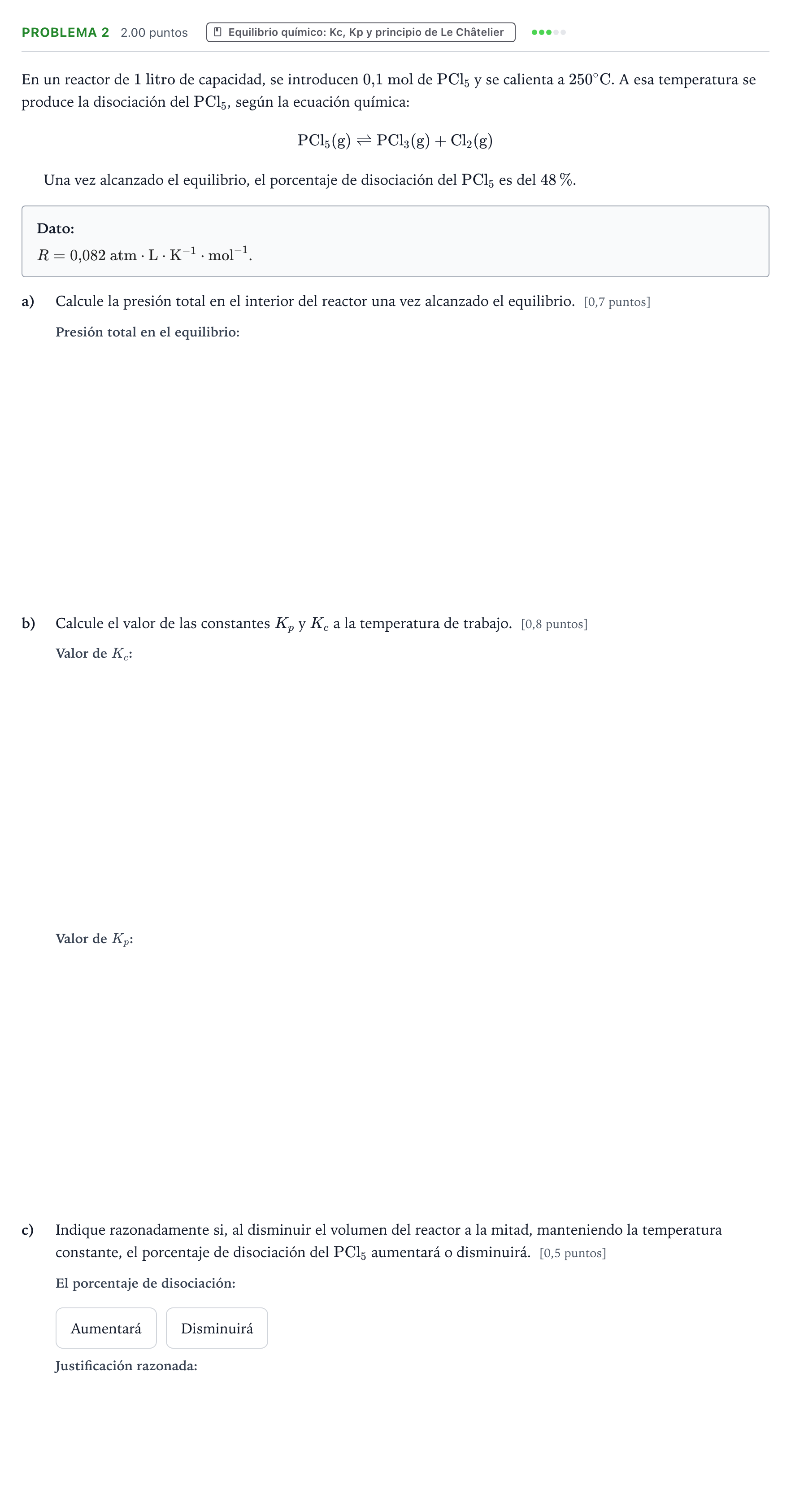 Enunciado: Problema 2 · Química PAU Valencia Extraordinaria 2022