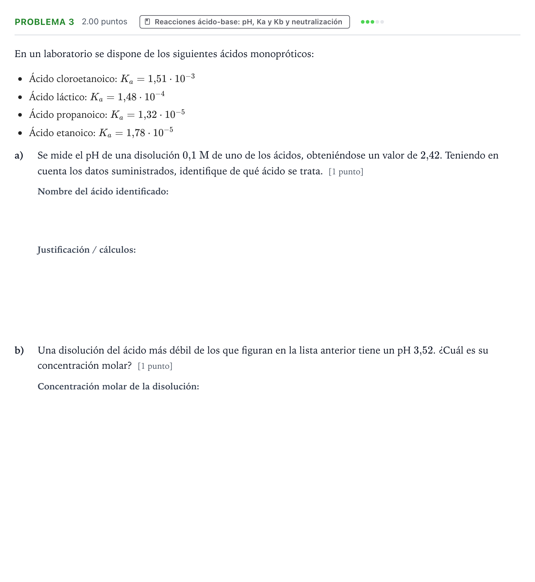 Enunciado: Problema 3 · Química PAU Valencia Extraordinaria 2022
