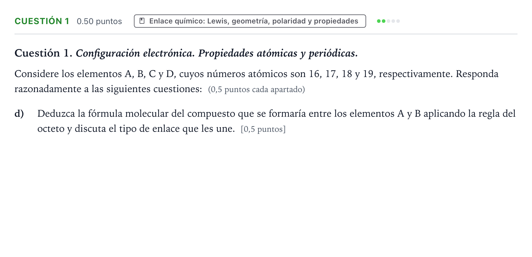 Enunciado: Cuestión 1 - Enlace químico · Química PAU Valencia Ordinaria 2022