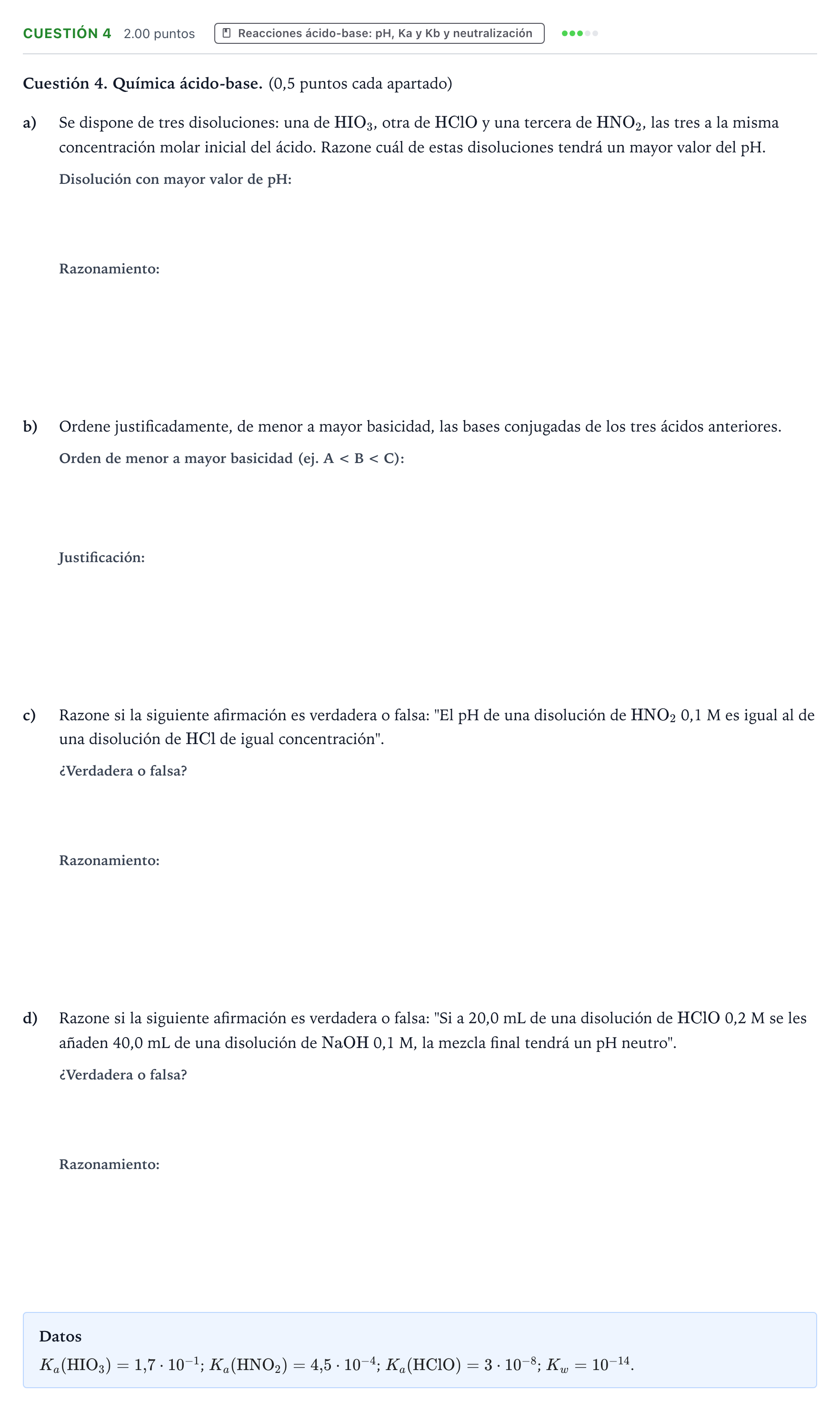 Enunciado: Cuestión 4 · Química PAU Valencia Ordinaria 2022