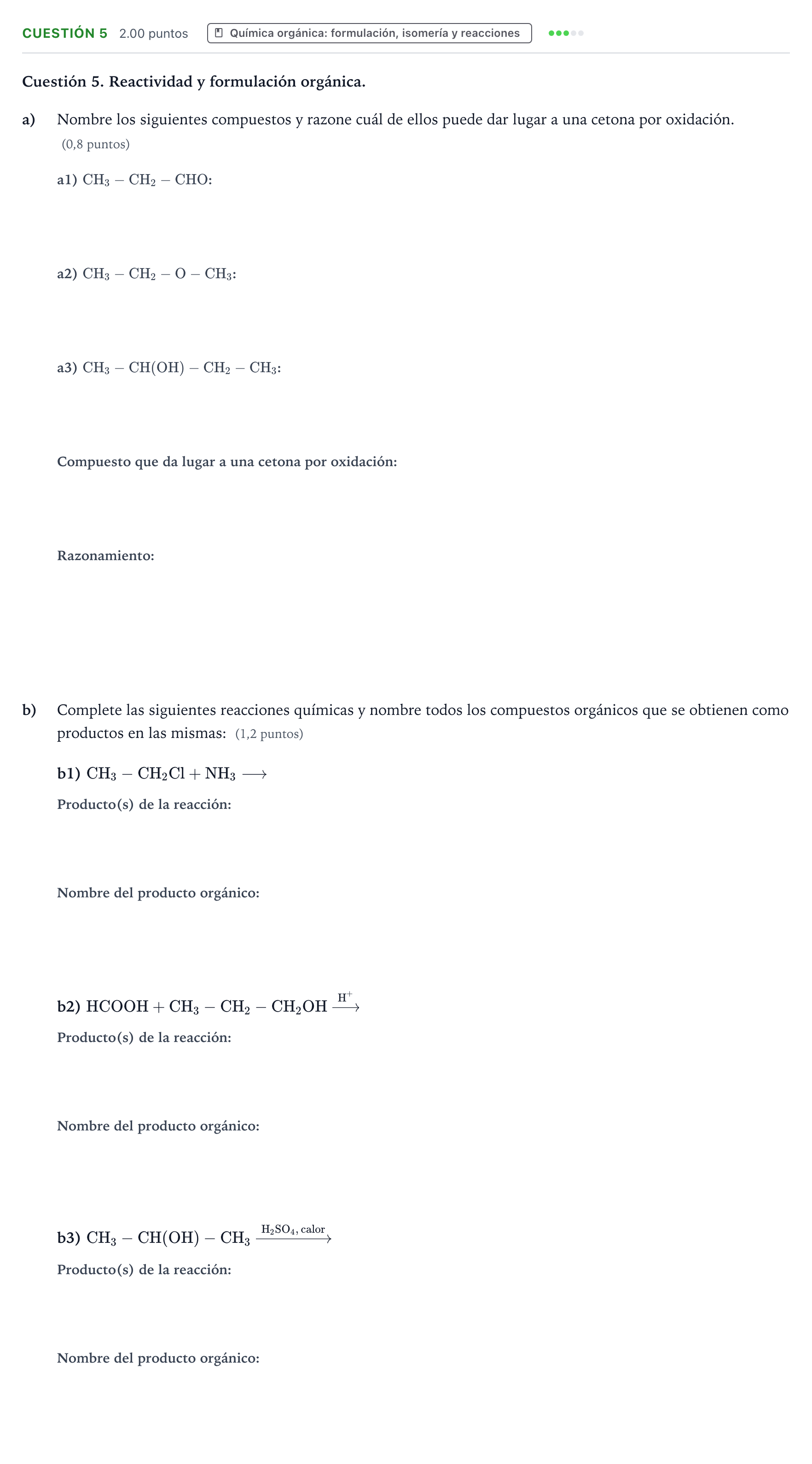 Enunciado: Cuestión 5 · Química PAU Valencia Ordinaria 2022