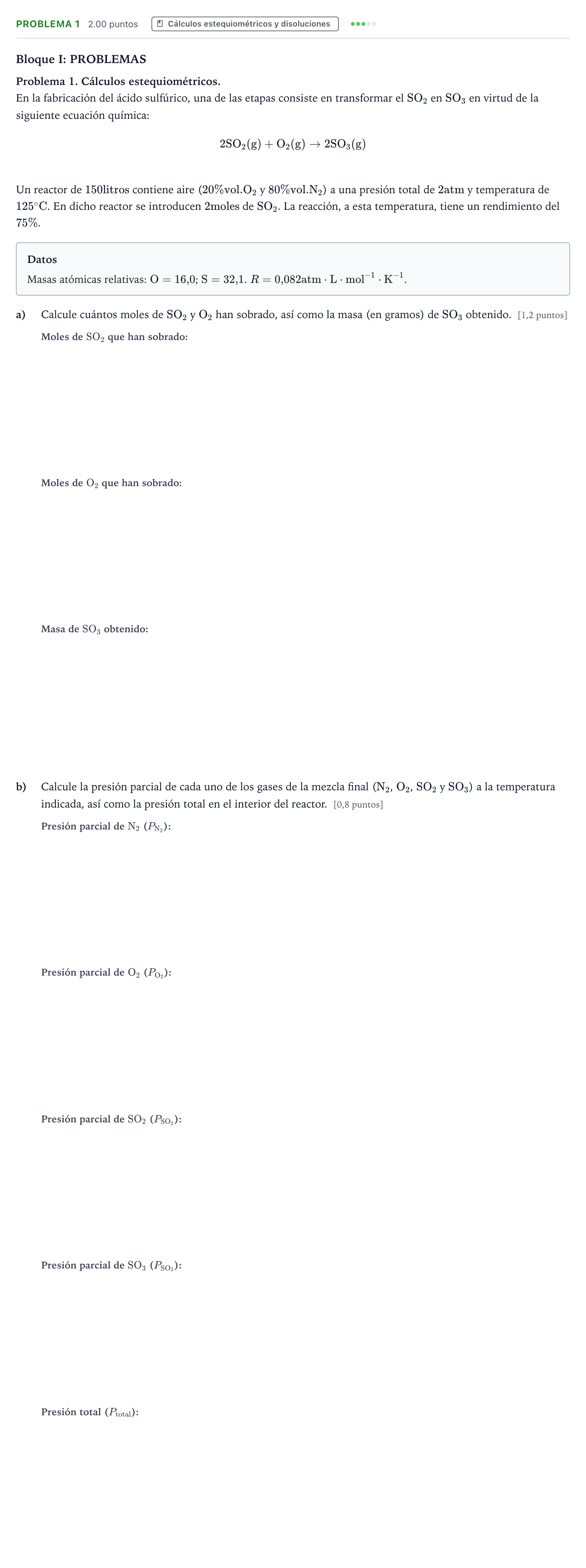 Enunciado: Problema 1 · Química PAU Valencia Ordinaria 2022