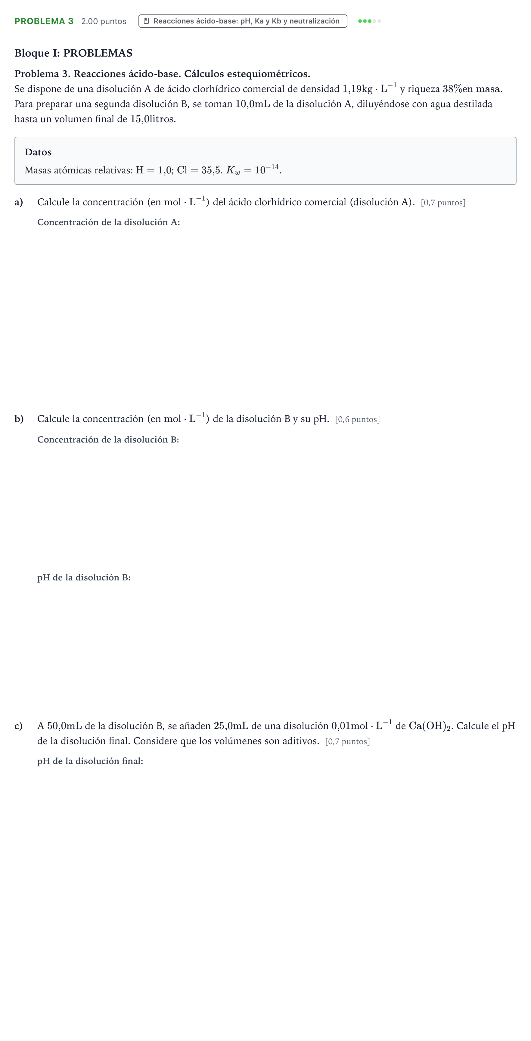 Enunciado: Problema 3 · Química PAU Valencia Ordinaria 2022