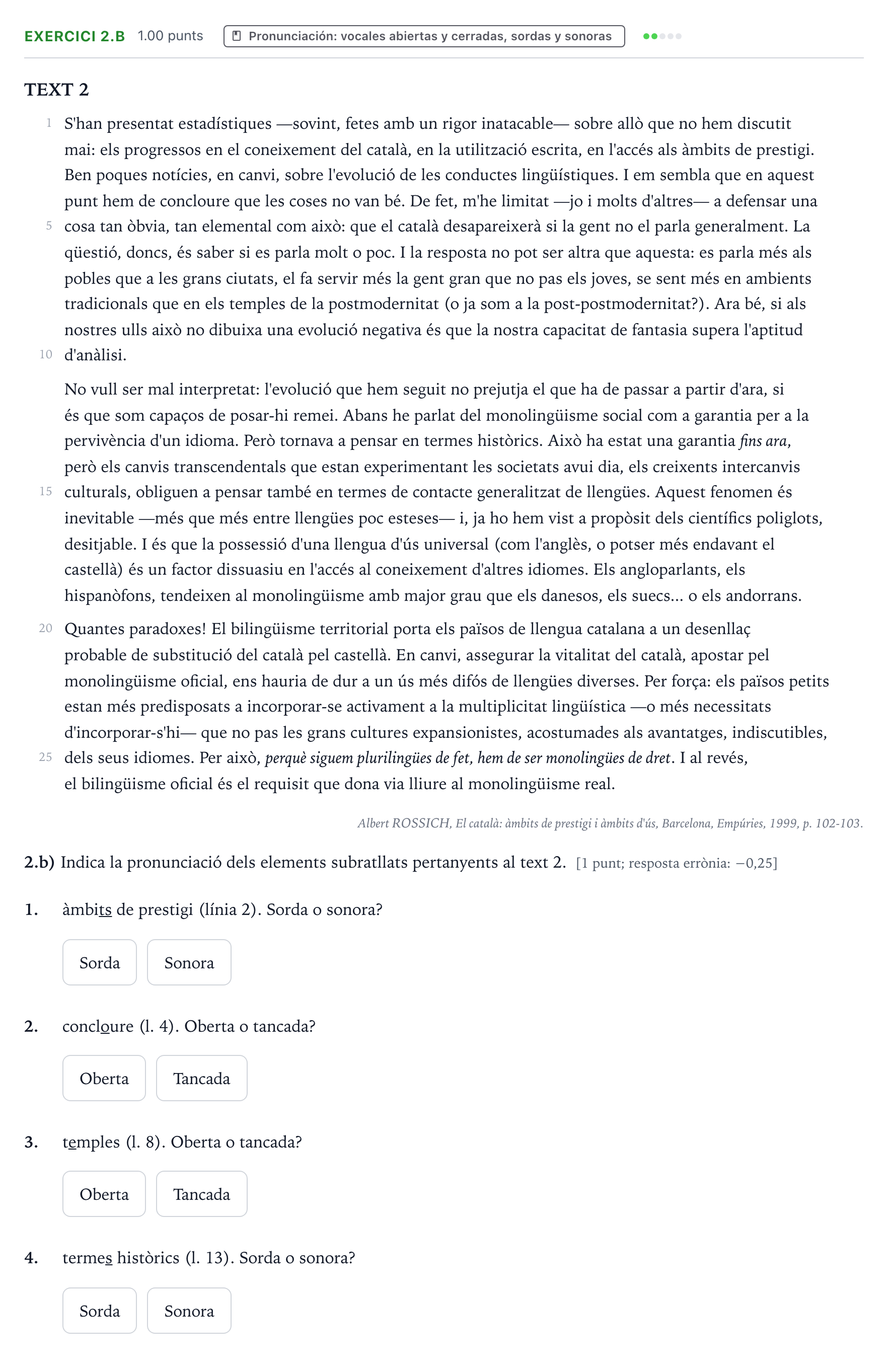 Enunciado: Ejercicio 2.b · Lengua Valenciana y Literatura II PAU Valencia Extraordinaria 2022