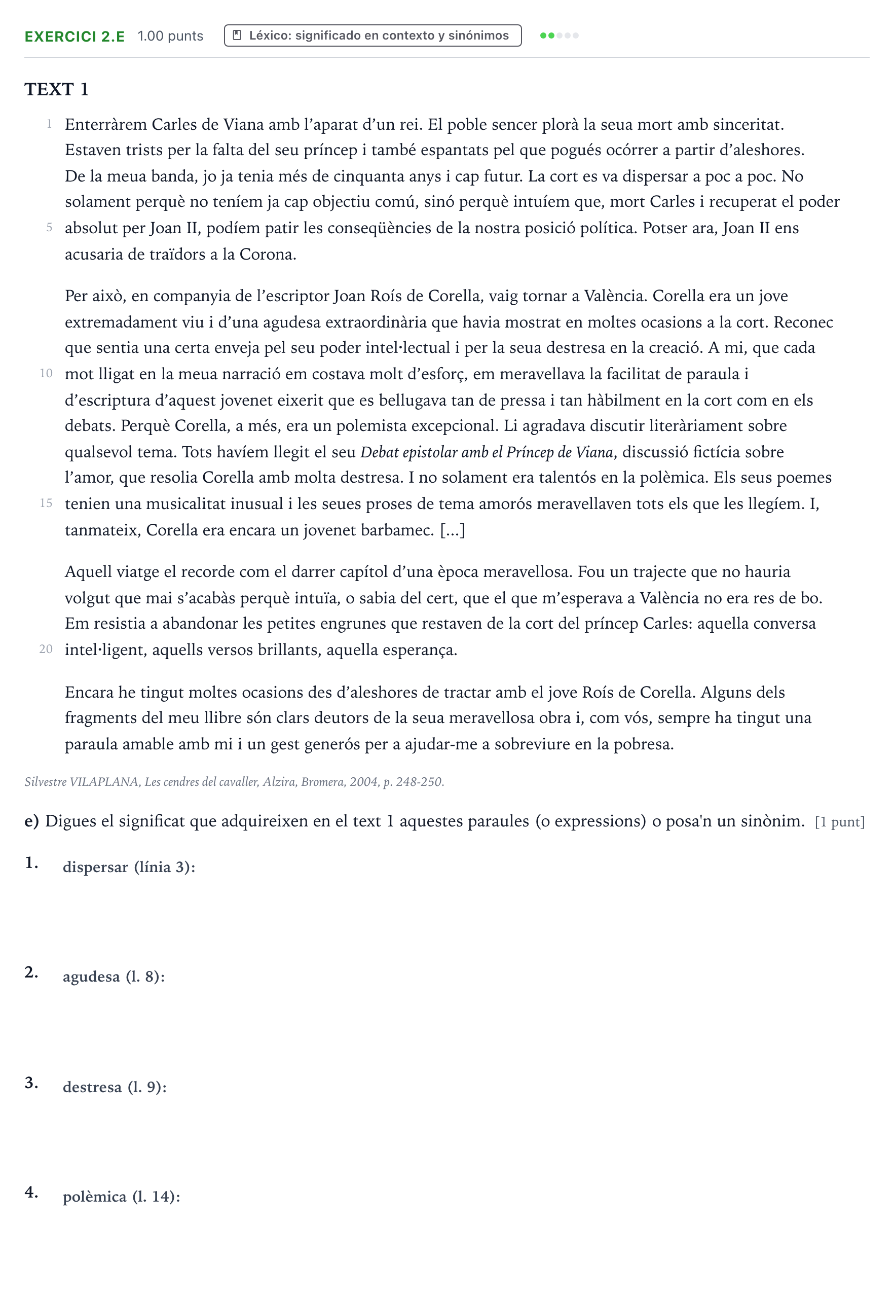 Enunciado: Ejercicio 2.e · Lengua Valenciana y Literatura II PAU Valencia Extraordinaria 2022