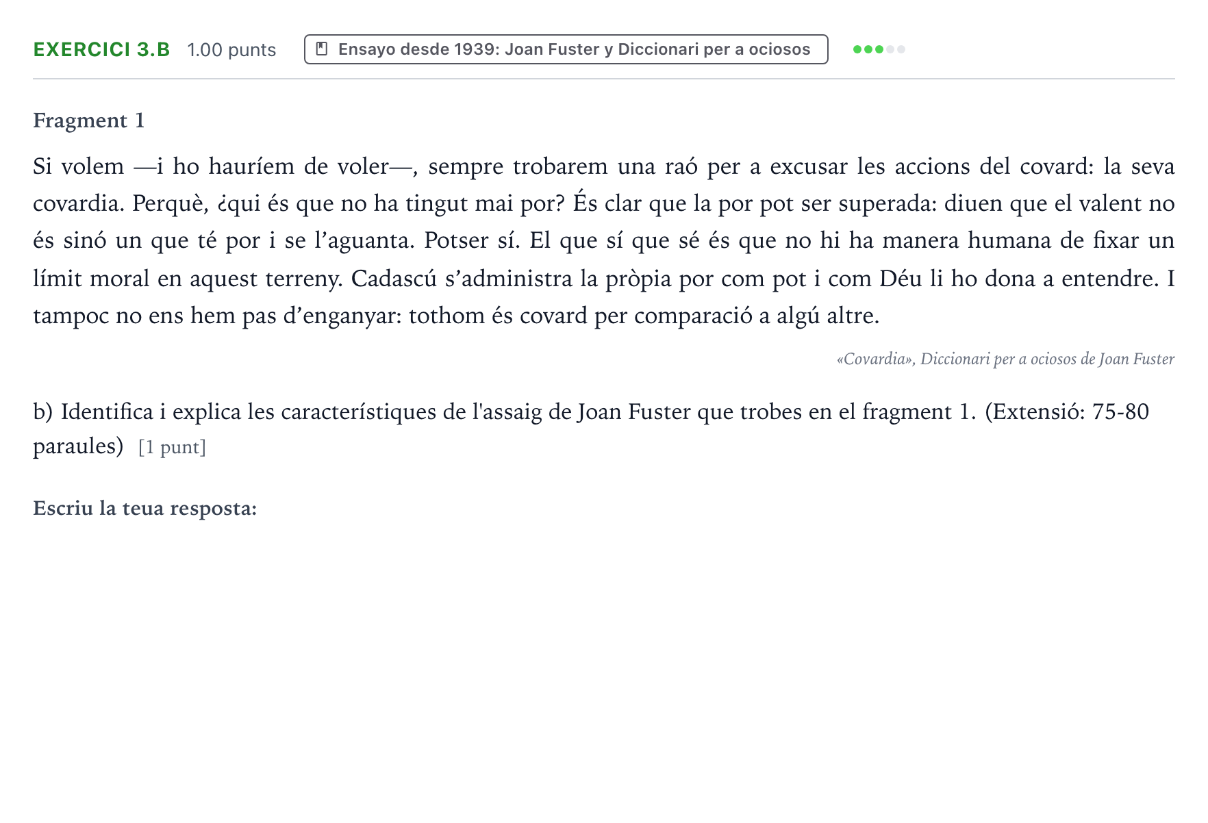 Enunciado: Ejercicio 3.b · Lengua Valenciana y Literatura II PAU Valencia Extraordinaria 2022