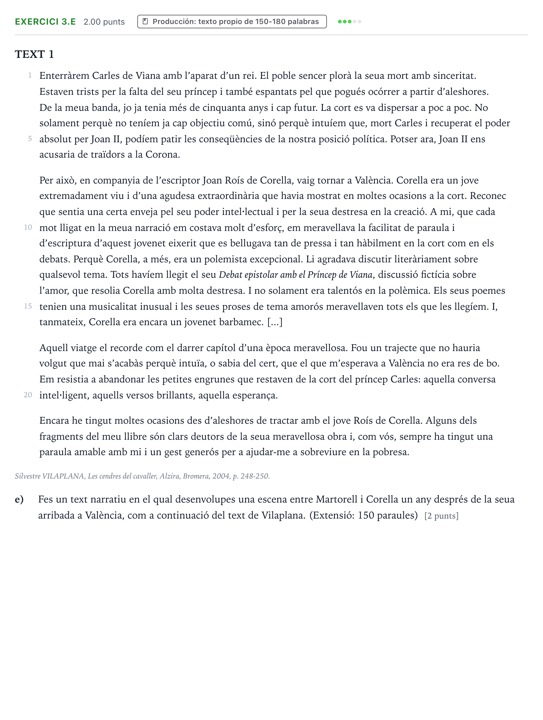 Enunciado: Ejercicio 3.e · Lengua Valenciana y Literatura II PAU Valencia Extraordinaria 2022