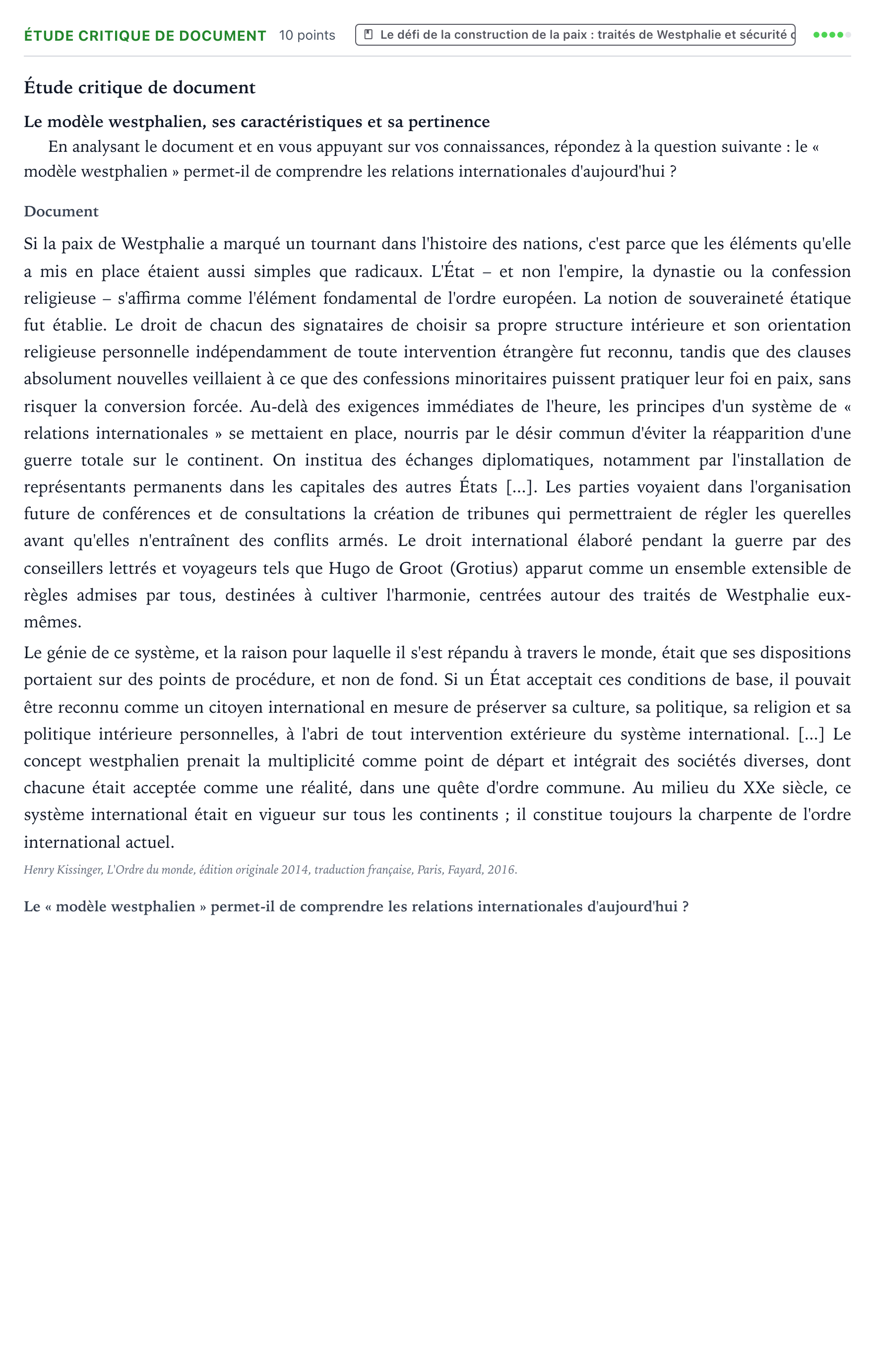 Énoncé: Exercice Étude critique de document · Bac Histoire-Géographie, Géopolitique et Sciences Politiques Sujets zéro et spécimens sujet 2021 (sujet 2)