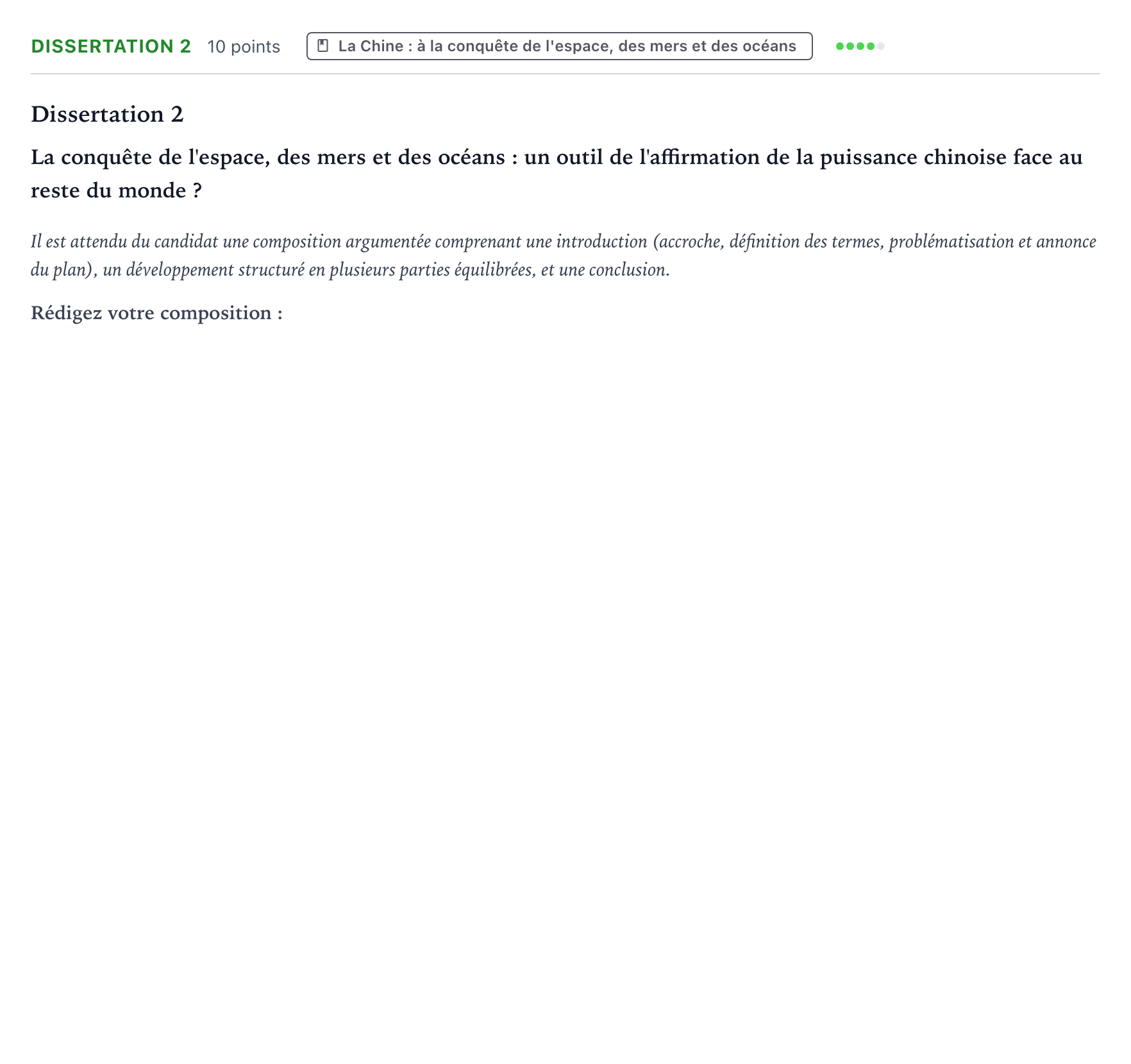 Énoncé: Dissertation 2 · Bac Histoire-Géographie, Géopolitique et Sciences Politiques Amérique du Sud 2022 (jour 1)